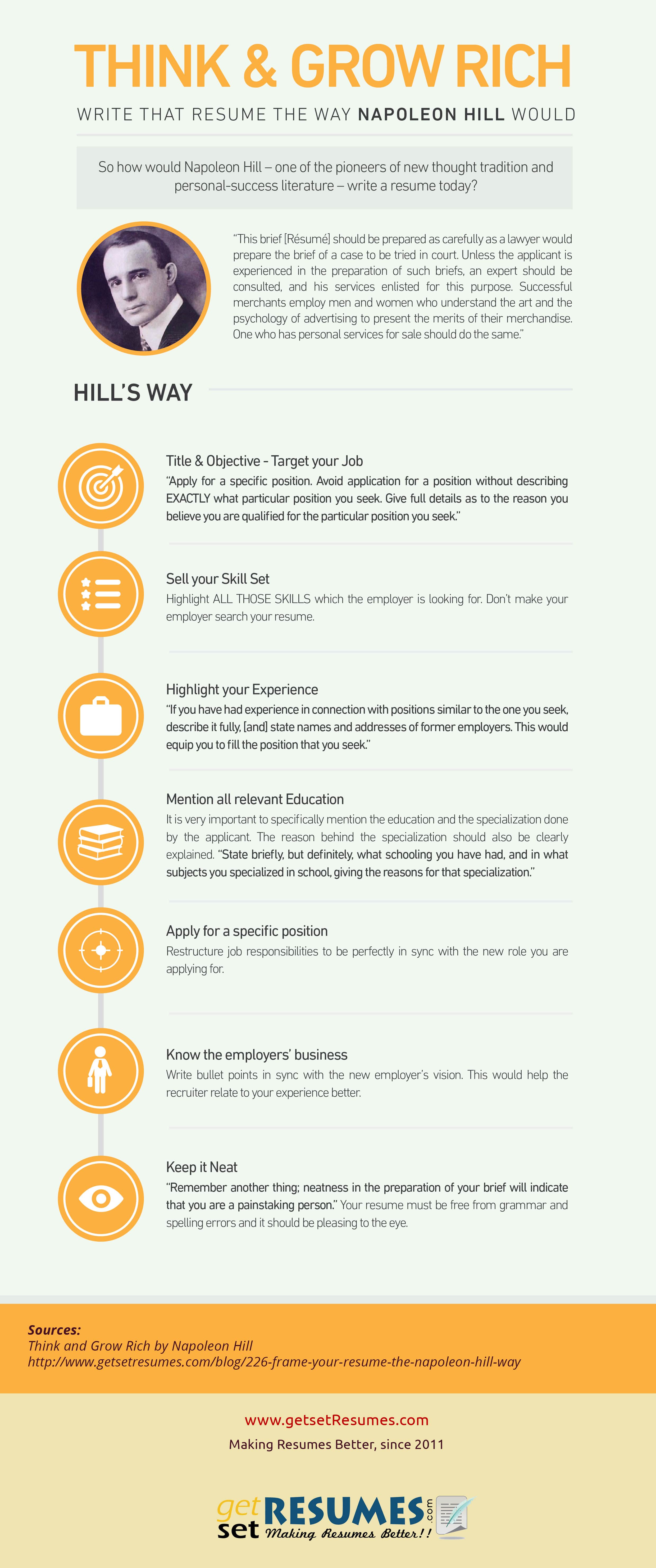 Infographic Resume Tips From Napoleon Hill Get Set Resumes Blog