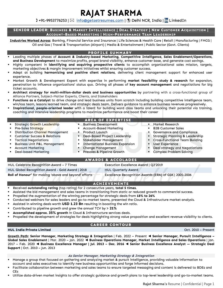 Sample Resume of Marketing Senior Manager - GSR