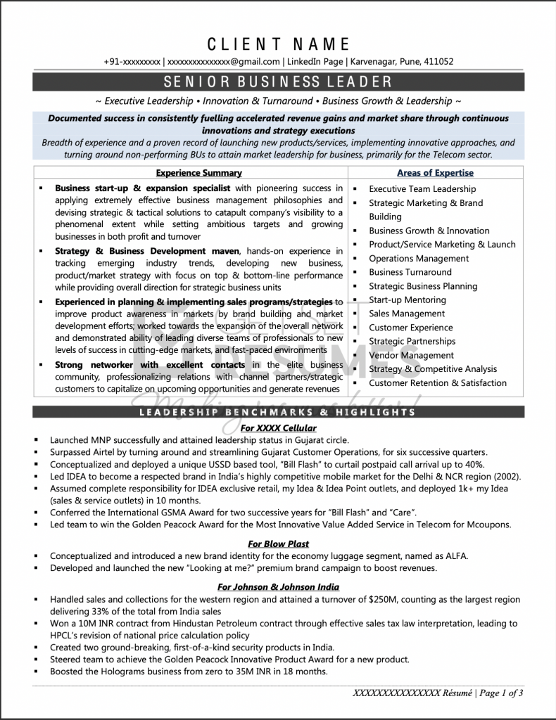 An ATS optimised resume of a senior business leader 
