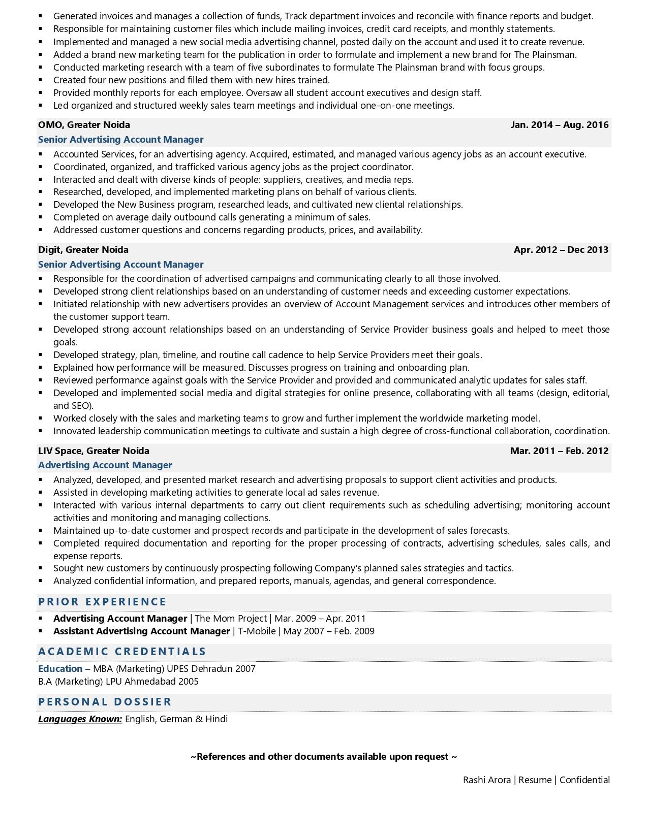 Account Director (Advertising) - Resume Example & Template