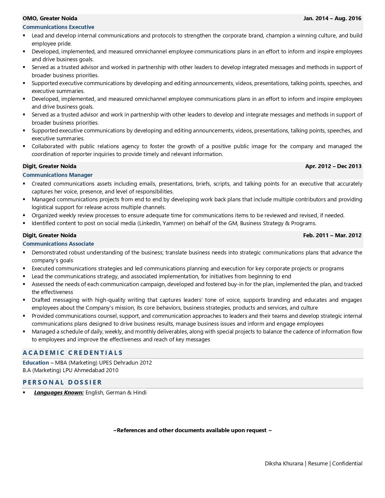 Communications Executive - Resume Example & Template