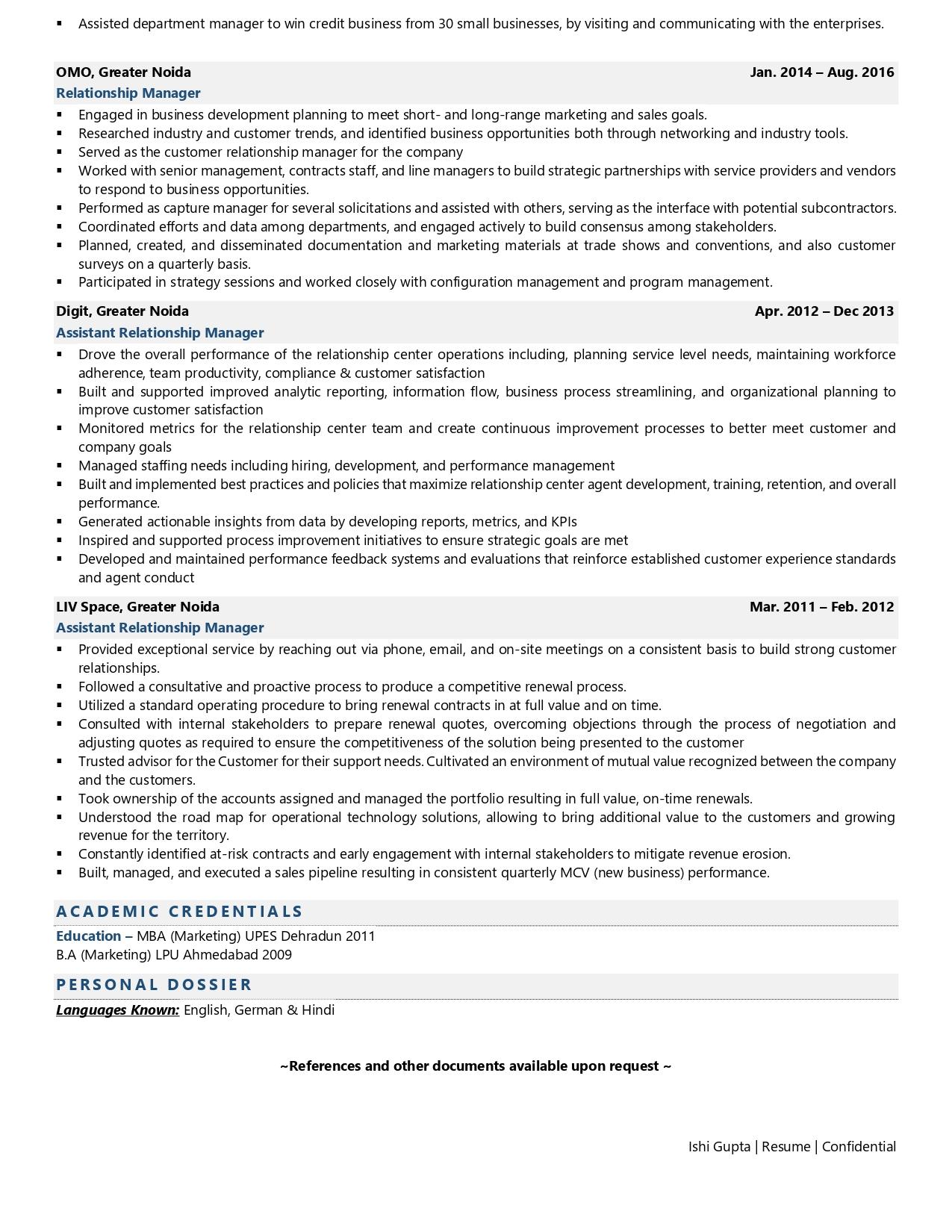 Relationship Manager - Resume Example & Template
