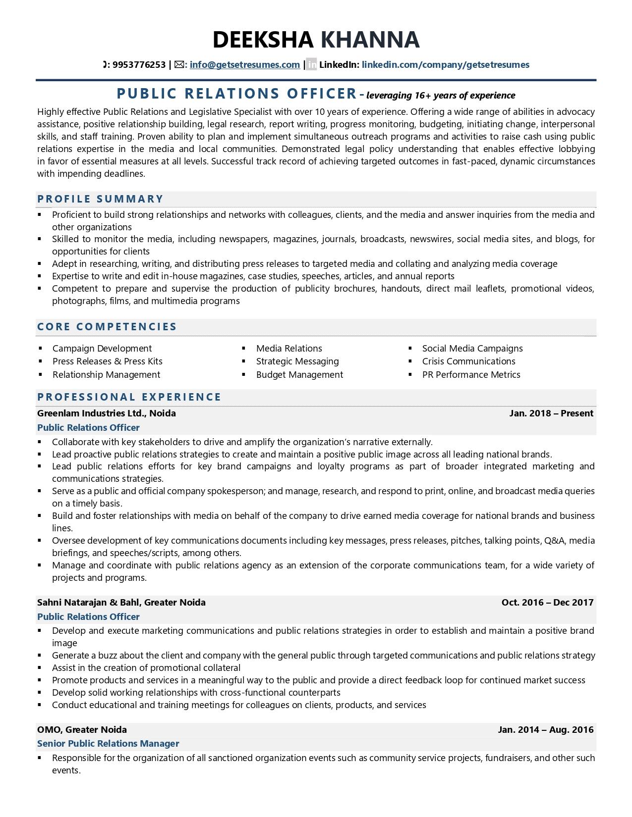 entry level public relations resume examples