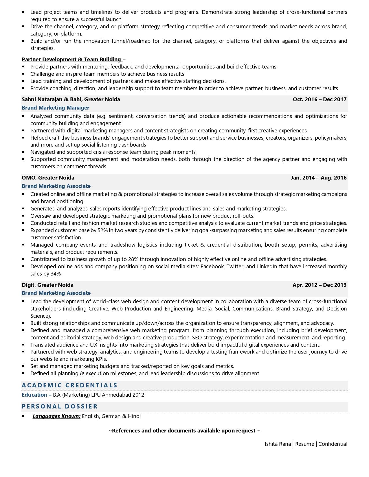Brand Marketing Manager - Resume Example & Template