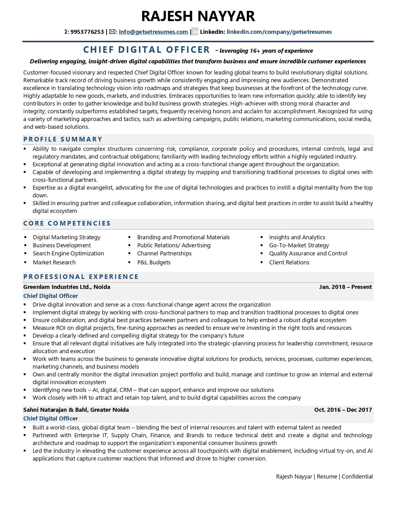 Chief Digital Officer - Resume Example & Template
