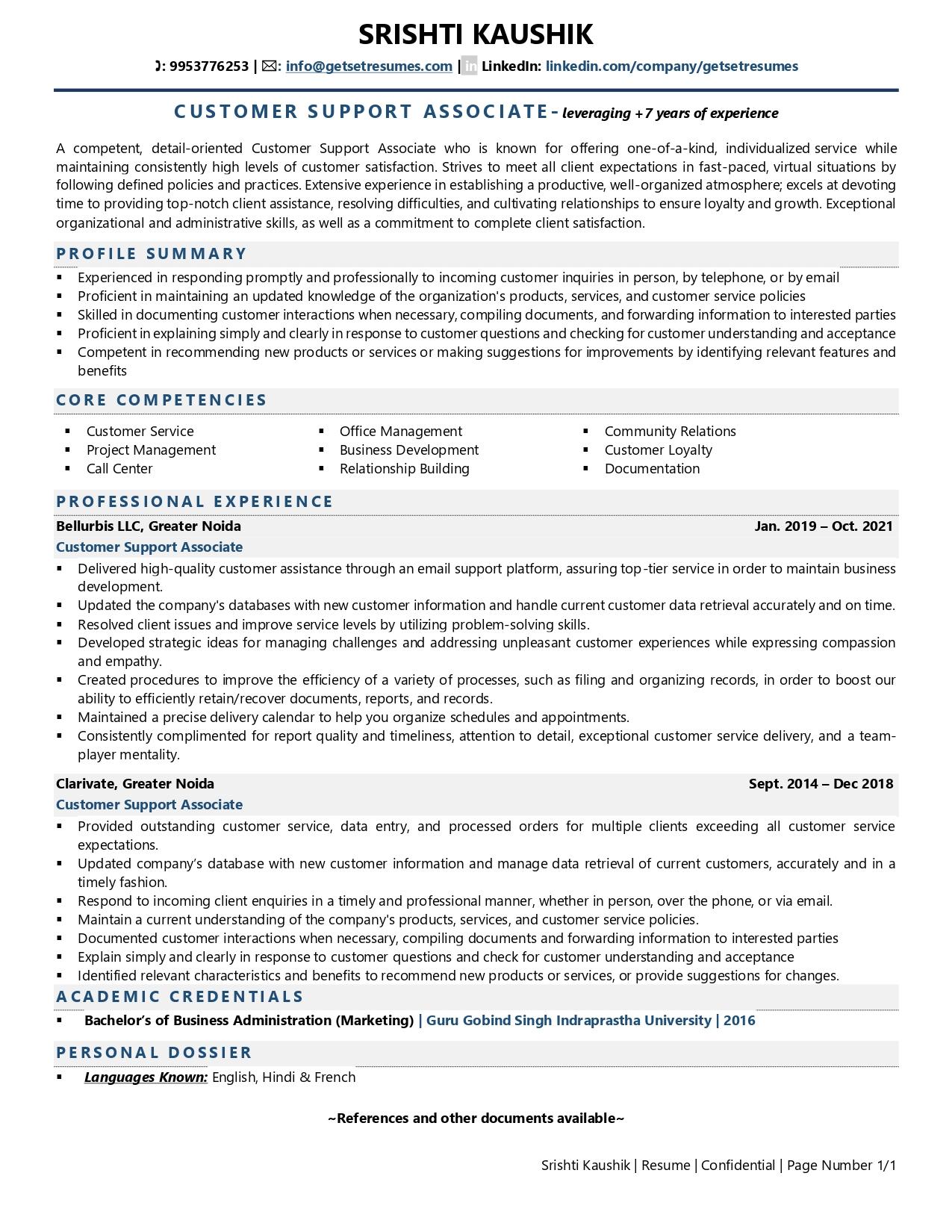 customer service associate summary for resume