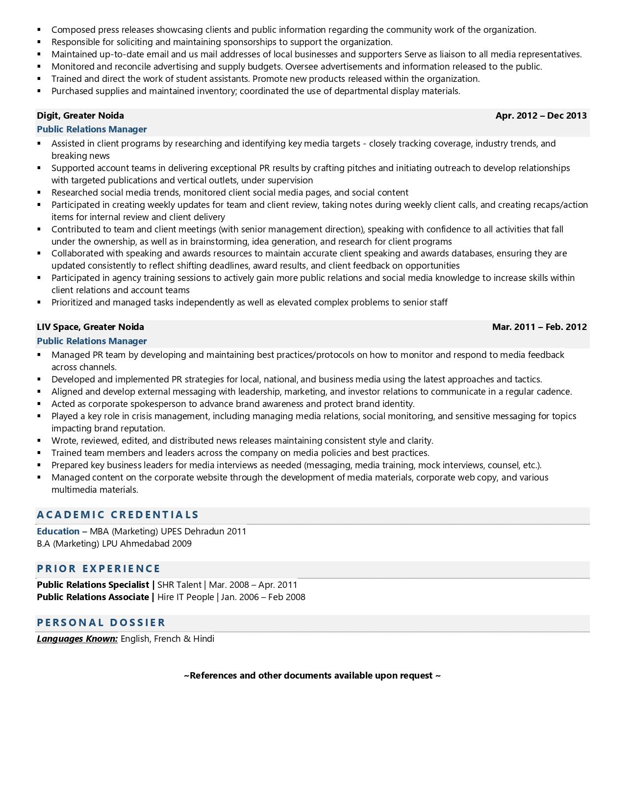 Public Relations Officer - Resume Example & Template