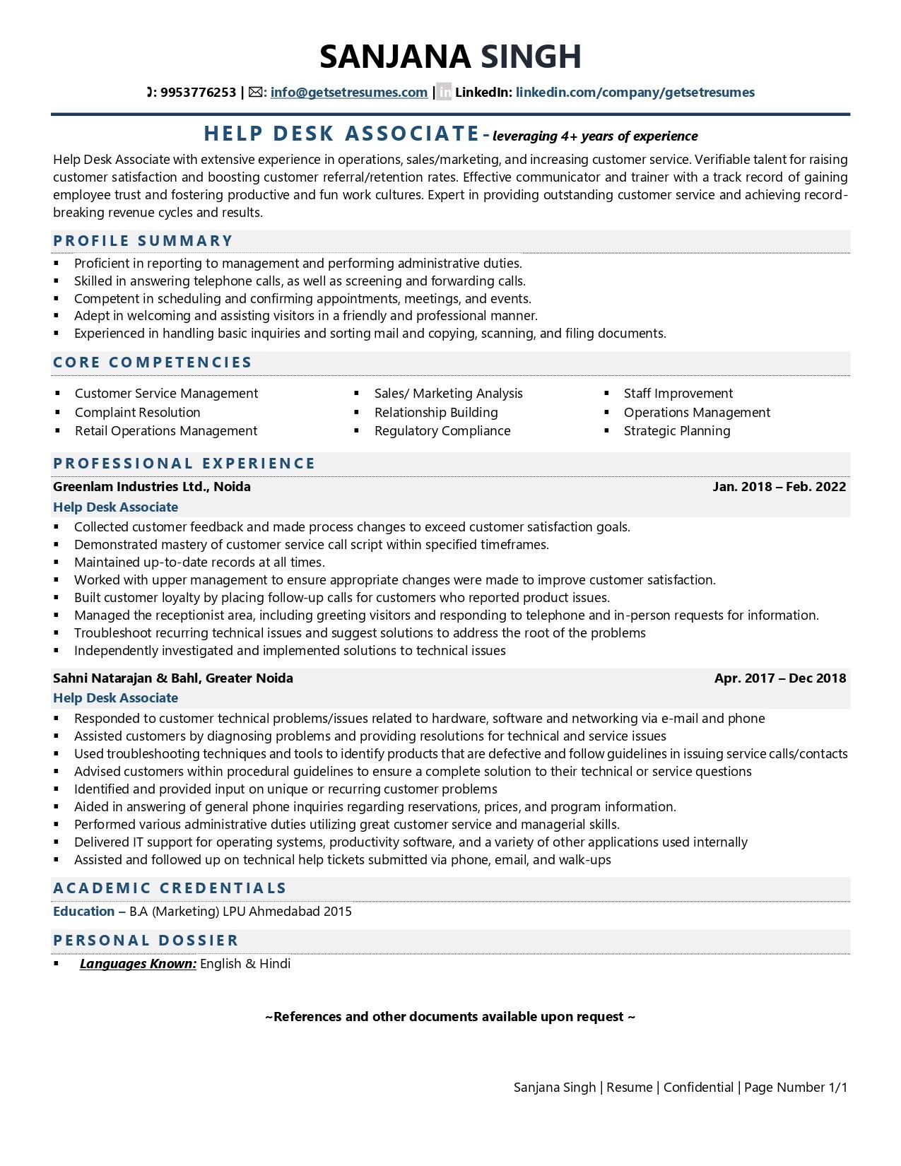 Help Desk Associate - Resume Example & Template