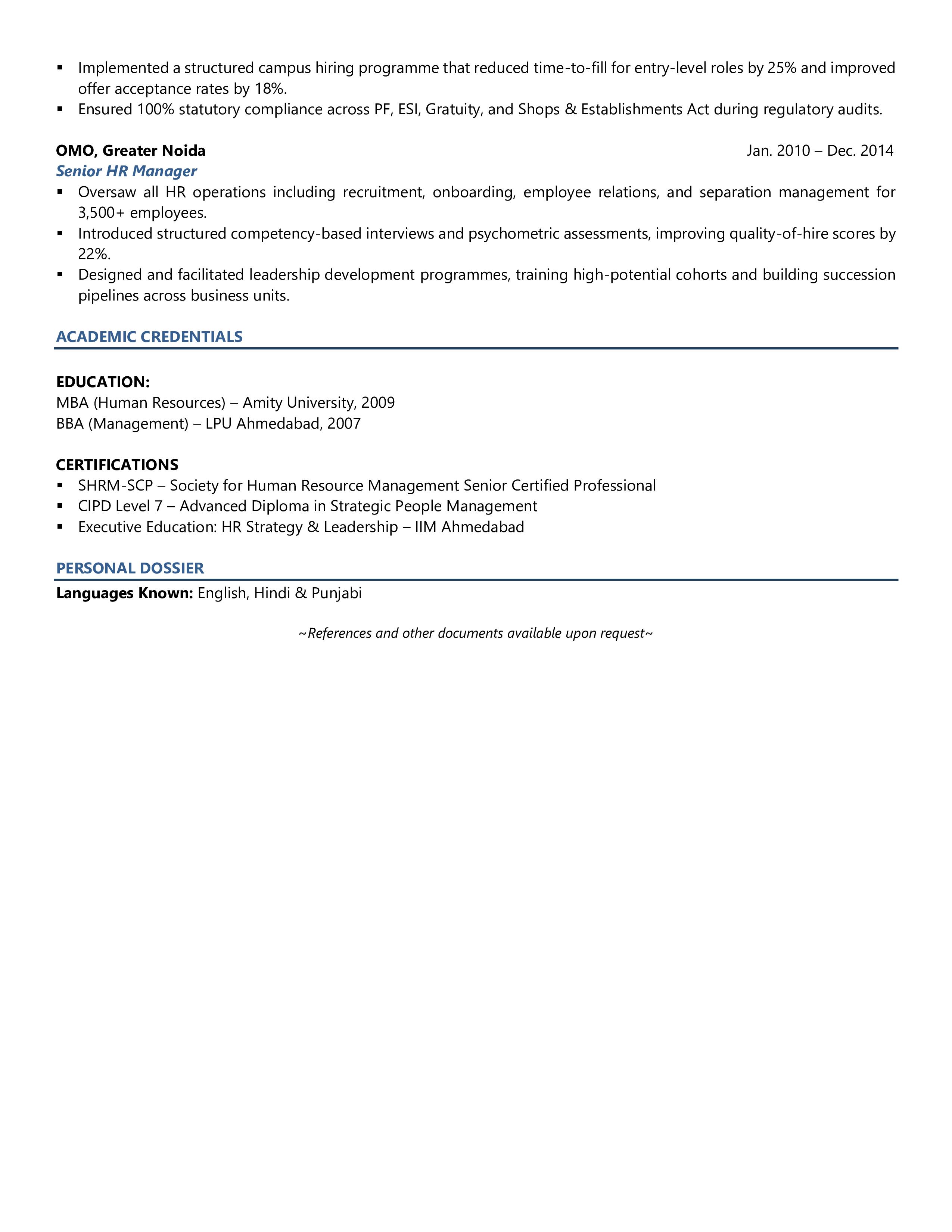 CHRO (Chief Human Resource Officer) - Resume Example & Template