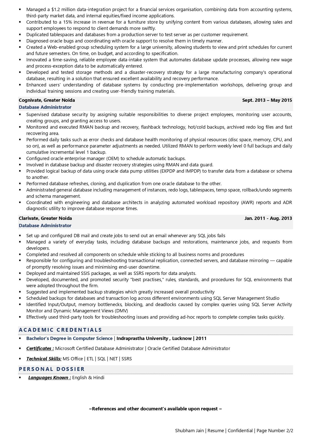 Database Administrator - Resume Example & Template