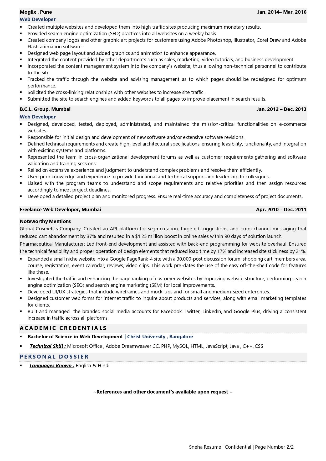 Web Developer - Resume Example & Template