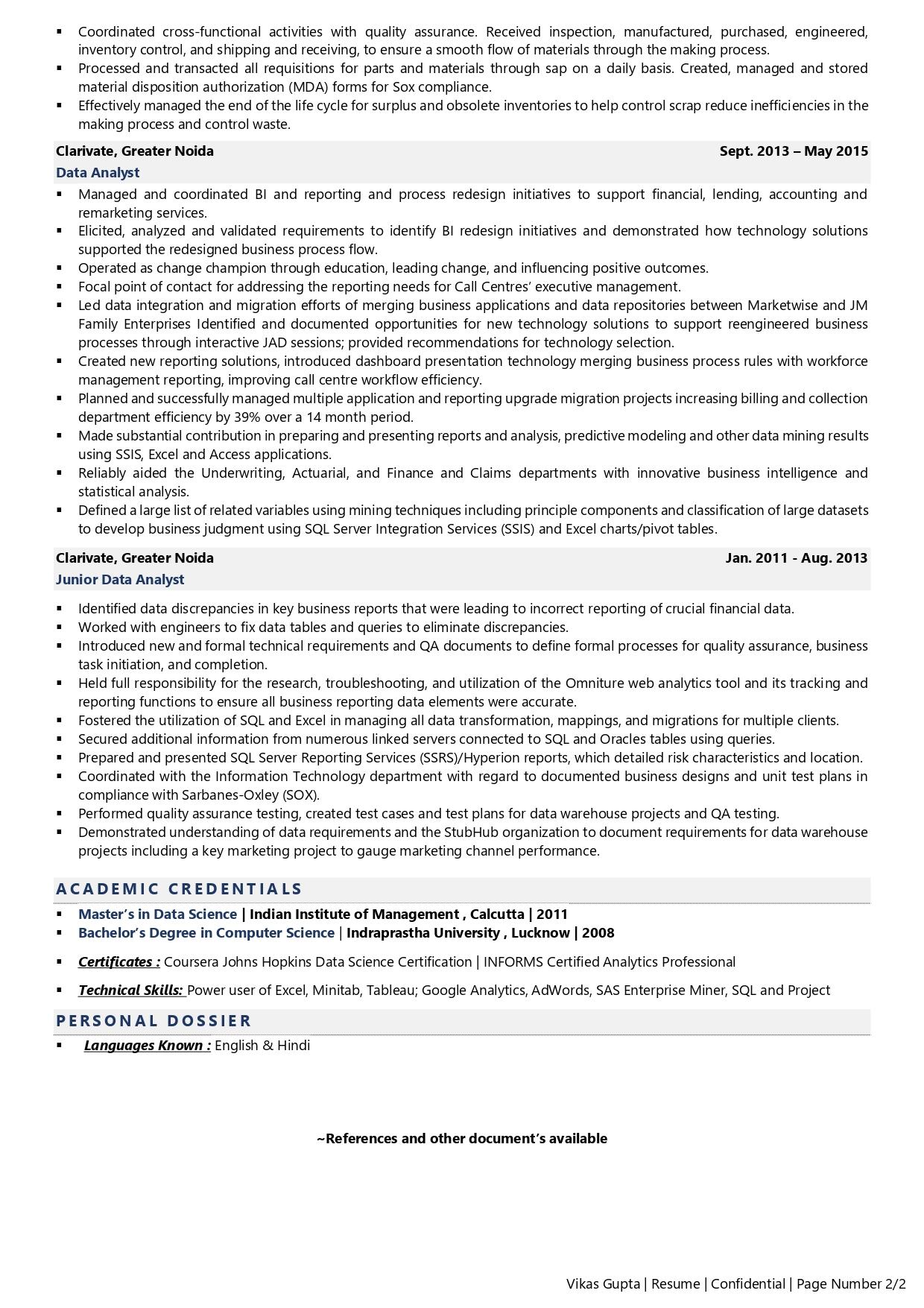 Data Analyst - Resume Example & Template
