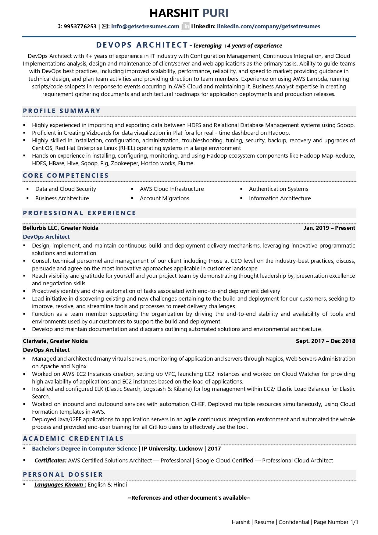 DevOps Architect - Resume Example & Template