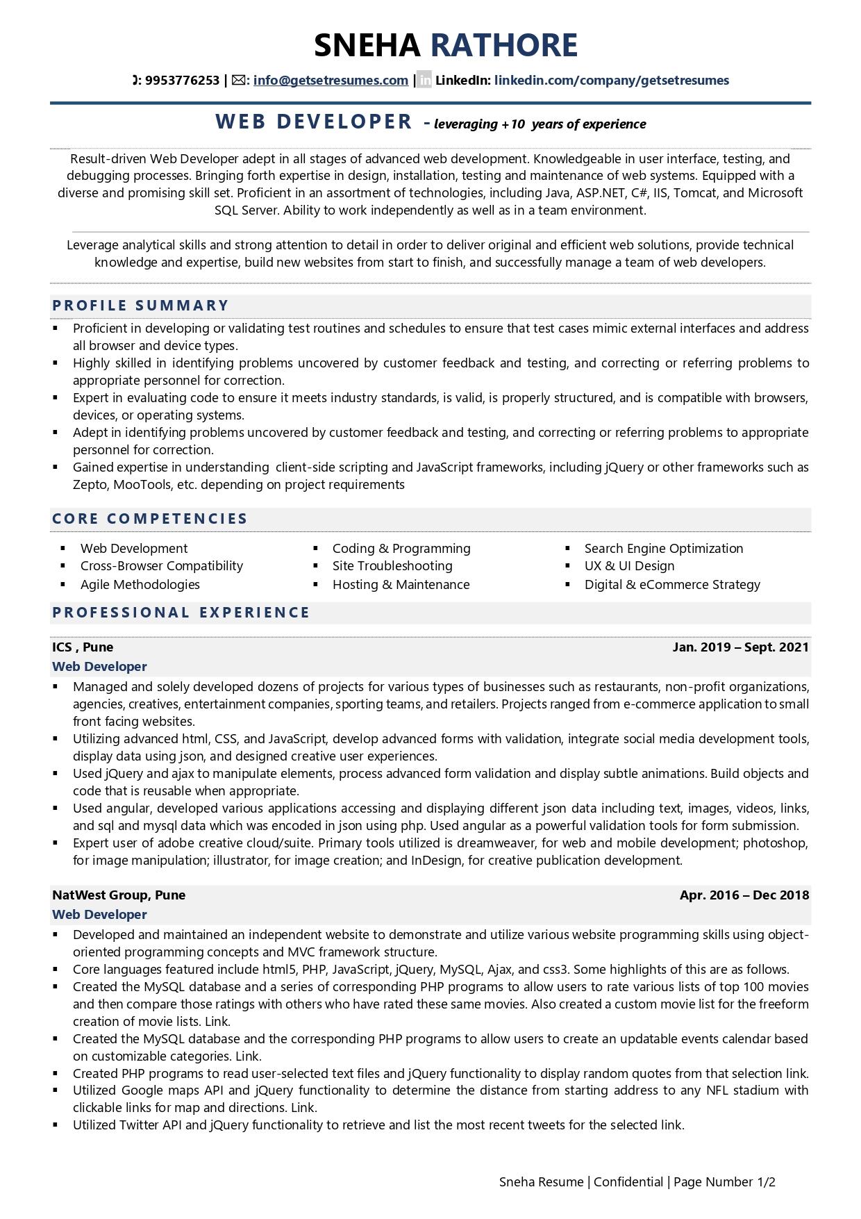 Web Developer - Resume Example & Template