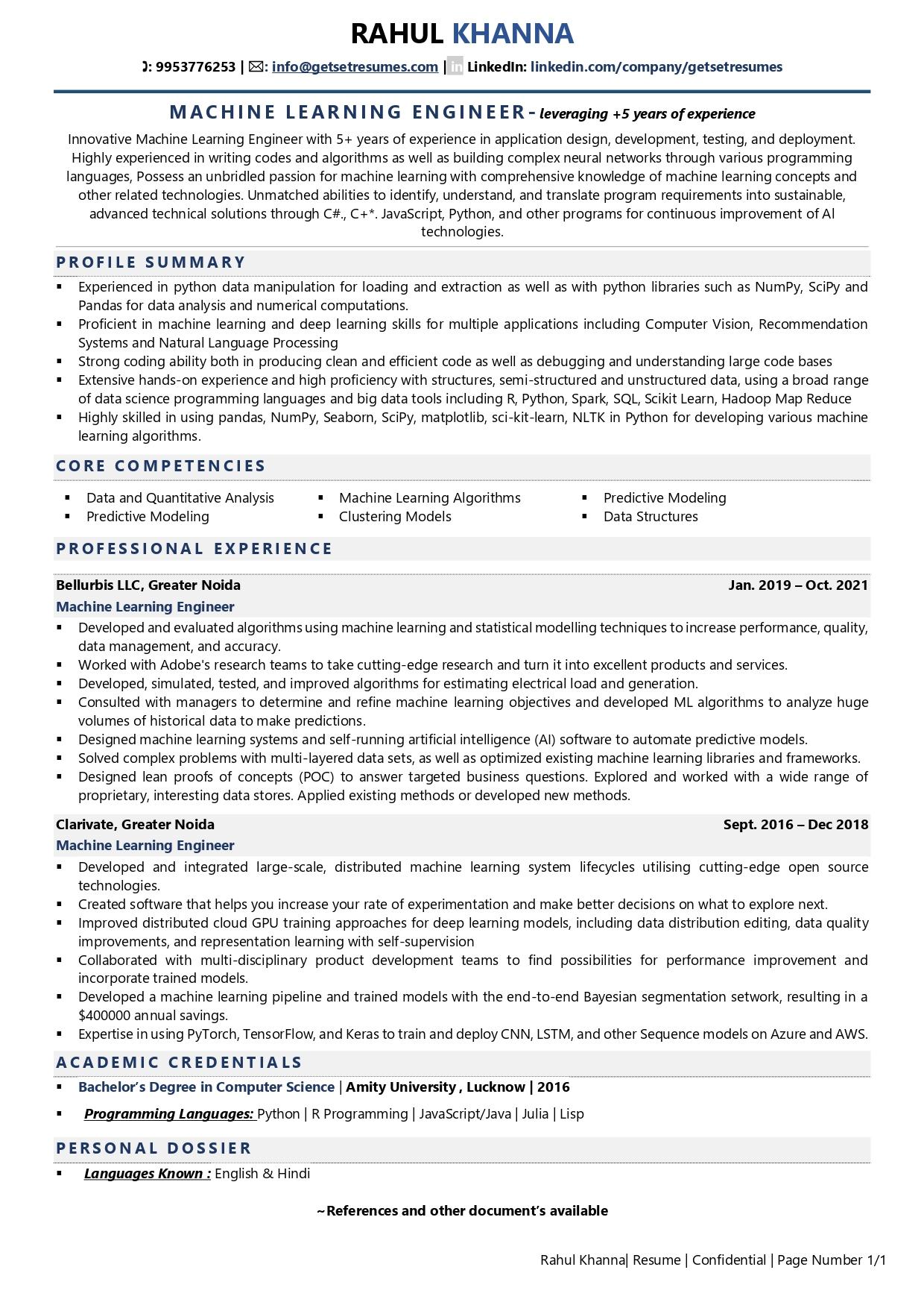 Machine Learning Engineer - Resume Example & Template