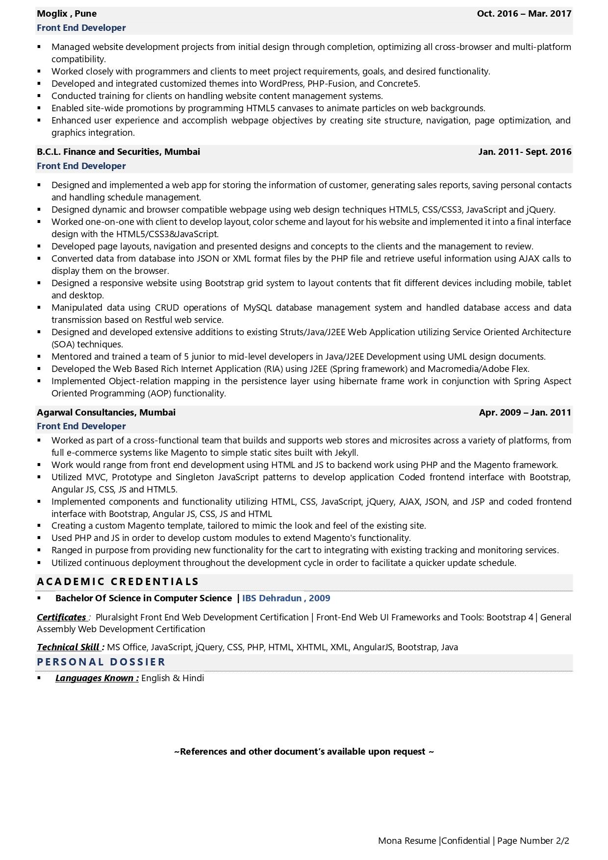 Front End Developer Resume Examples Template with Job Winning Tips 