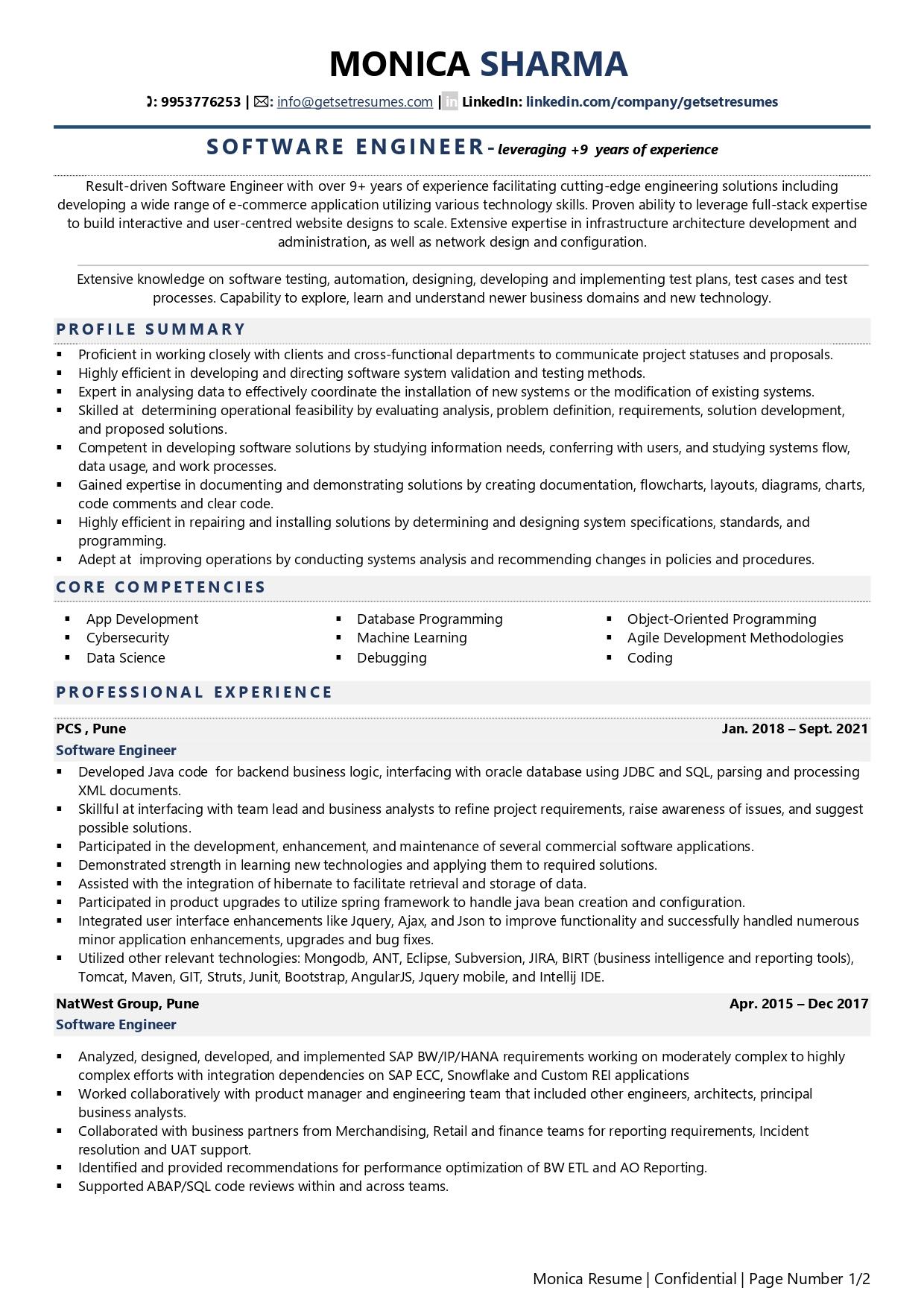 Software Engineer - Resume Example & Template