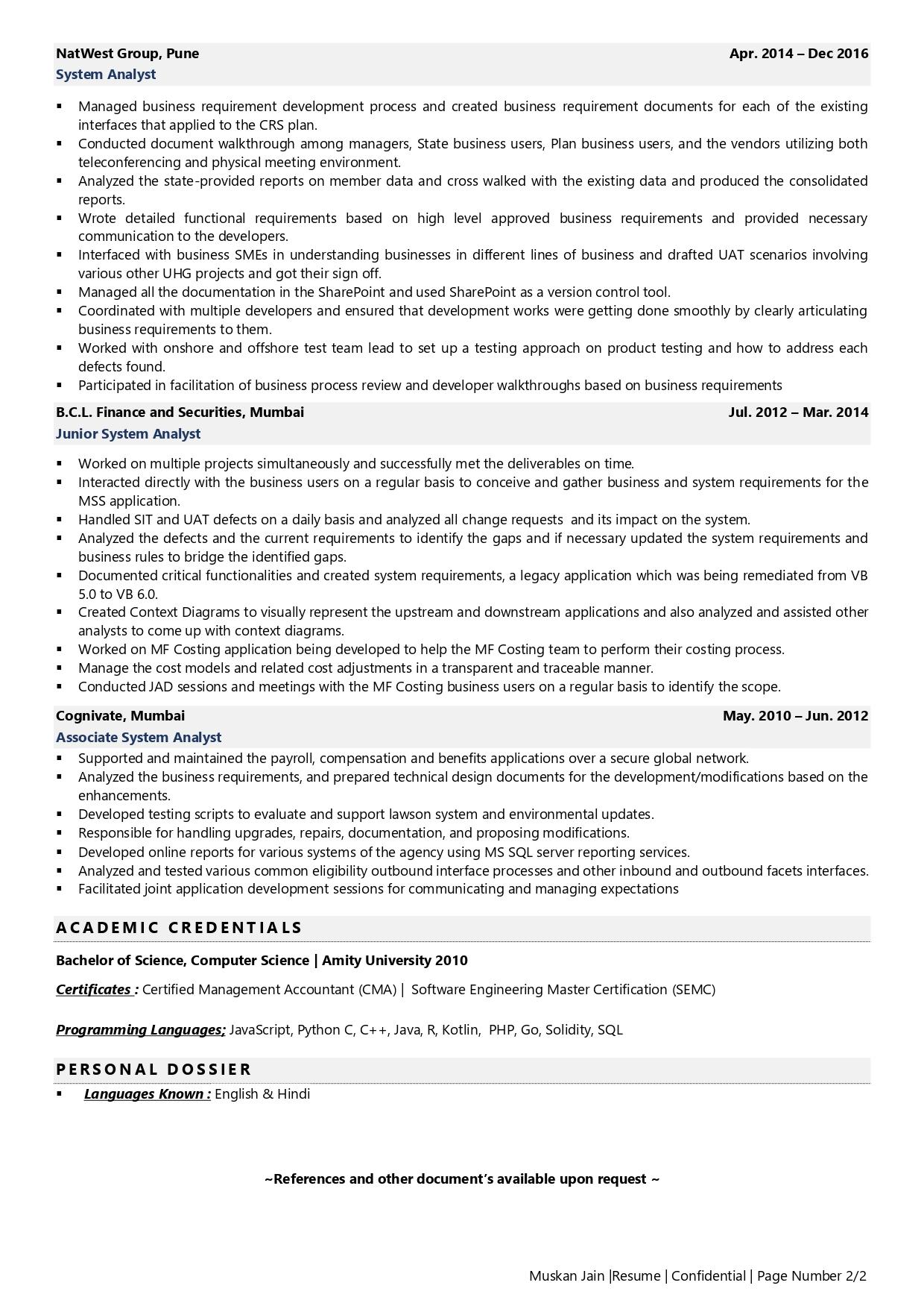 System Analysts - Resume Example & Template