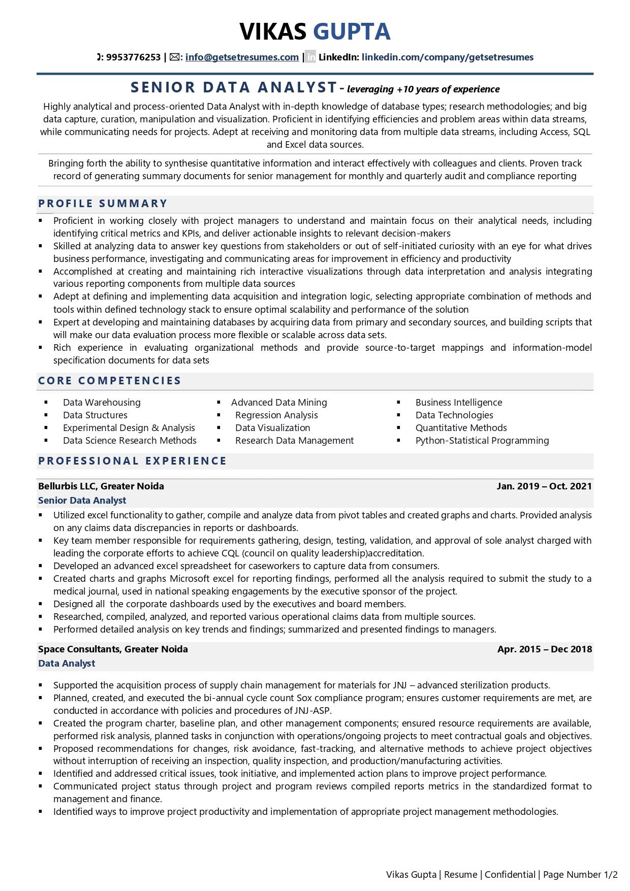 resume examples for data analyst
