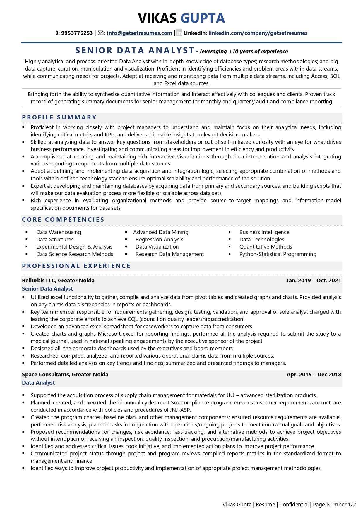 sample resume for healthcare data analyst