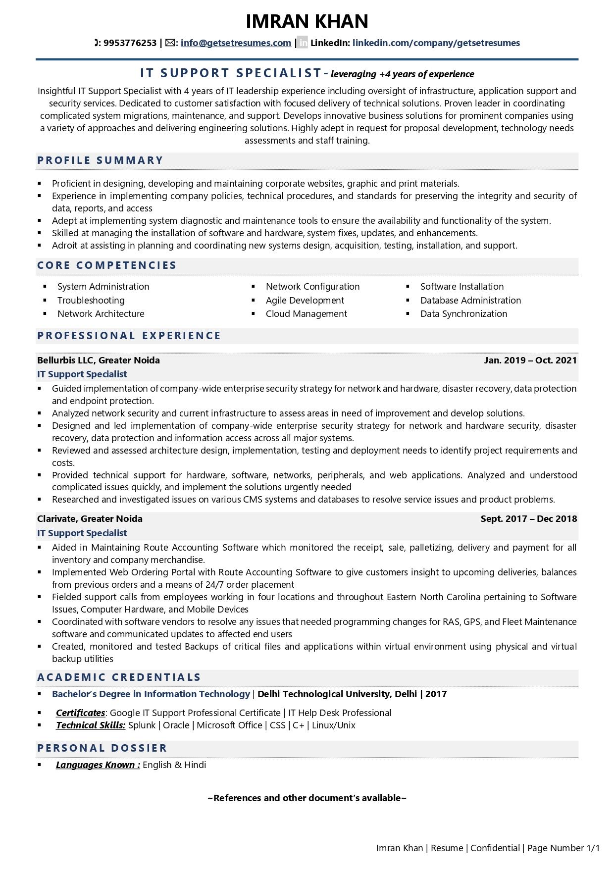 IT Support Specialist - Resume Example & Template