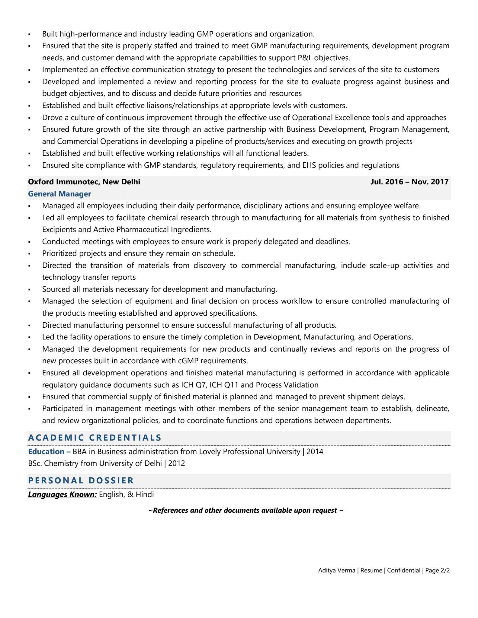 General Manager – Sales & Marketing - Resume Example & Template