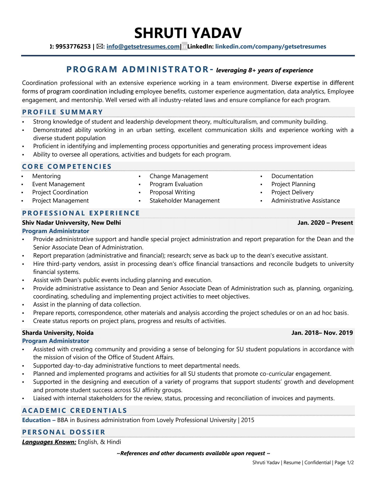 Program Administrator - Resume Example & Template