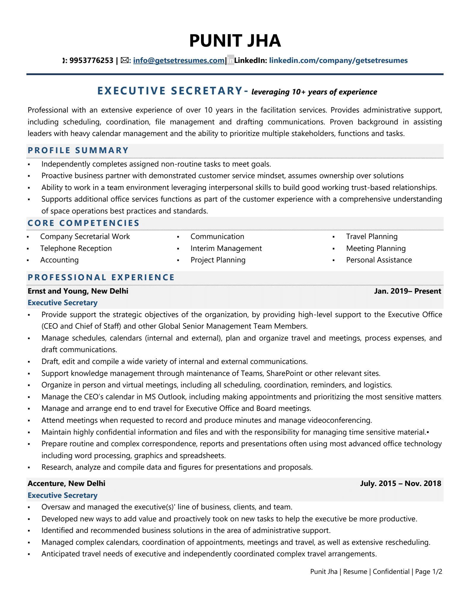 Executive Secretary - Resume Example & Template