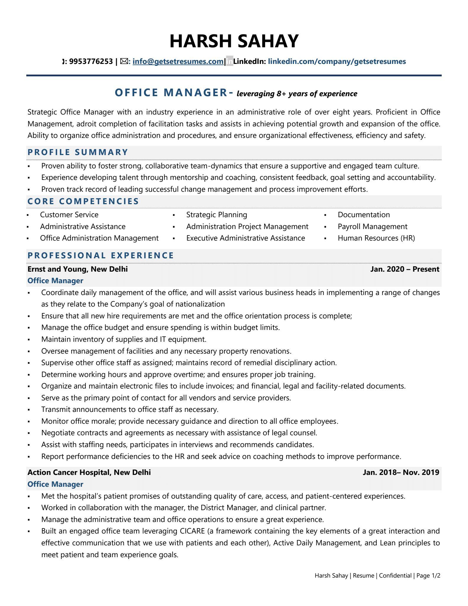 summary for resume examples office