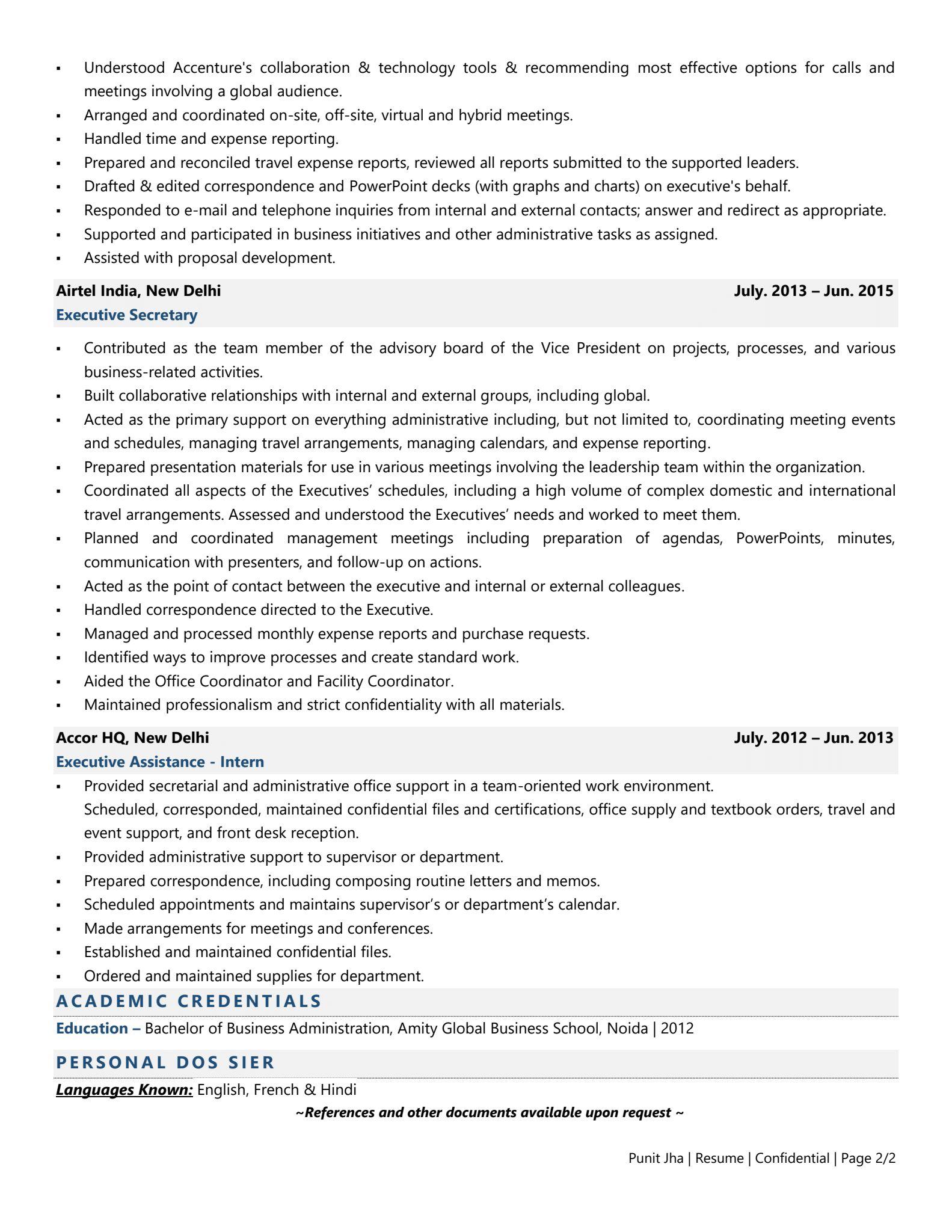 Executive Secretary - Resume Example & Template