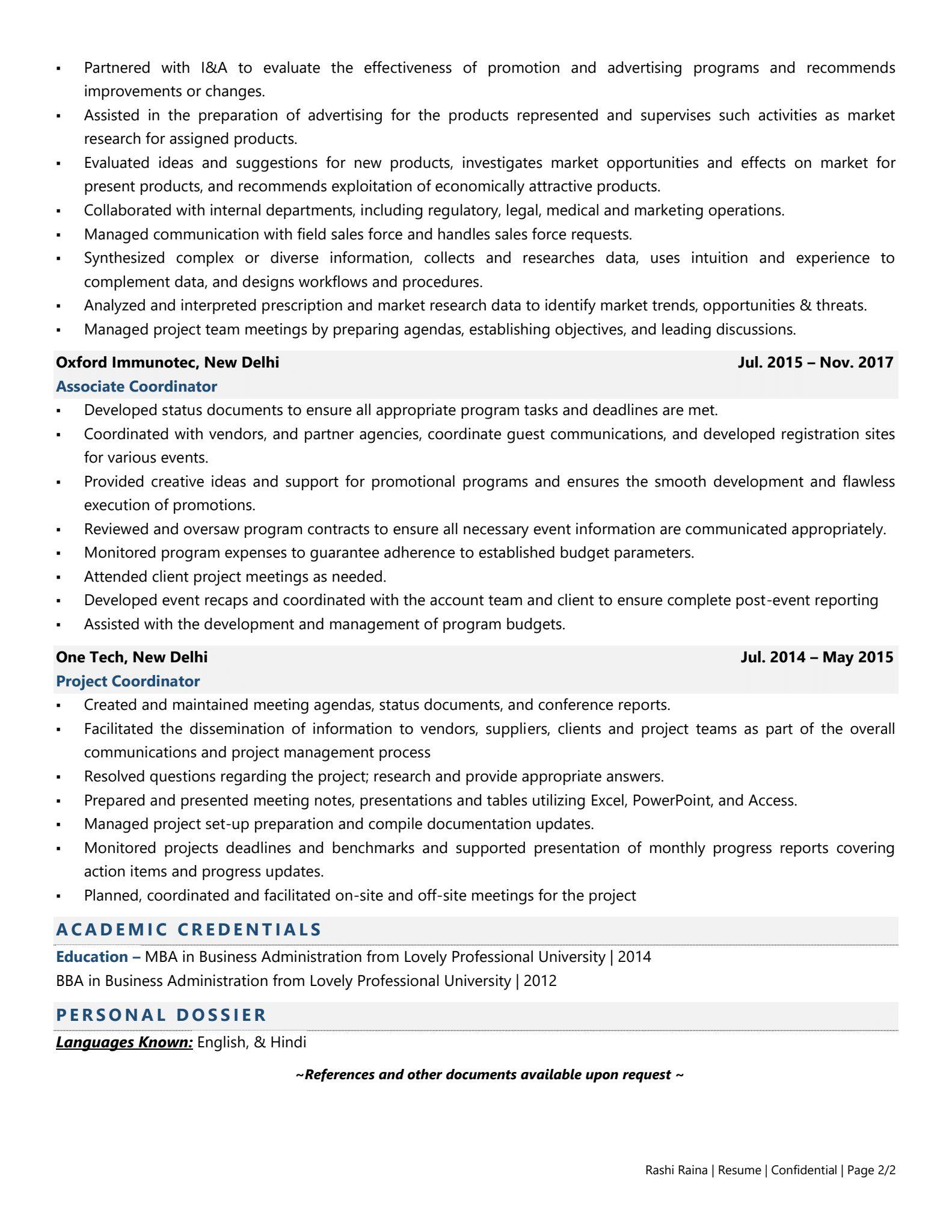 Senior Coordinator - Resume Example & Template