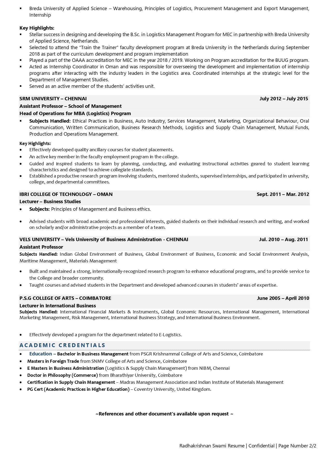 Professor - Resume Example & Template