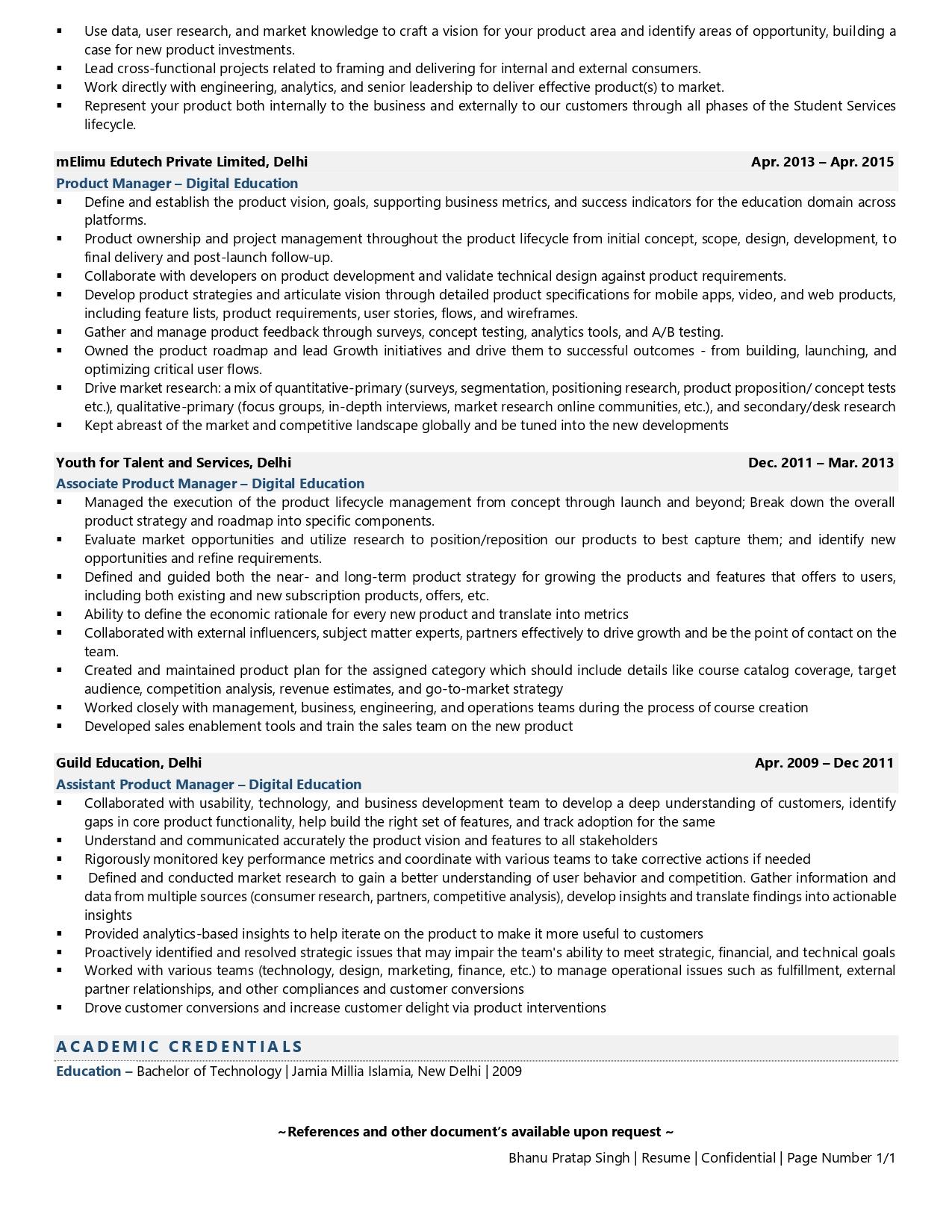 Product Manager - Digital Education - Resume Example & Template