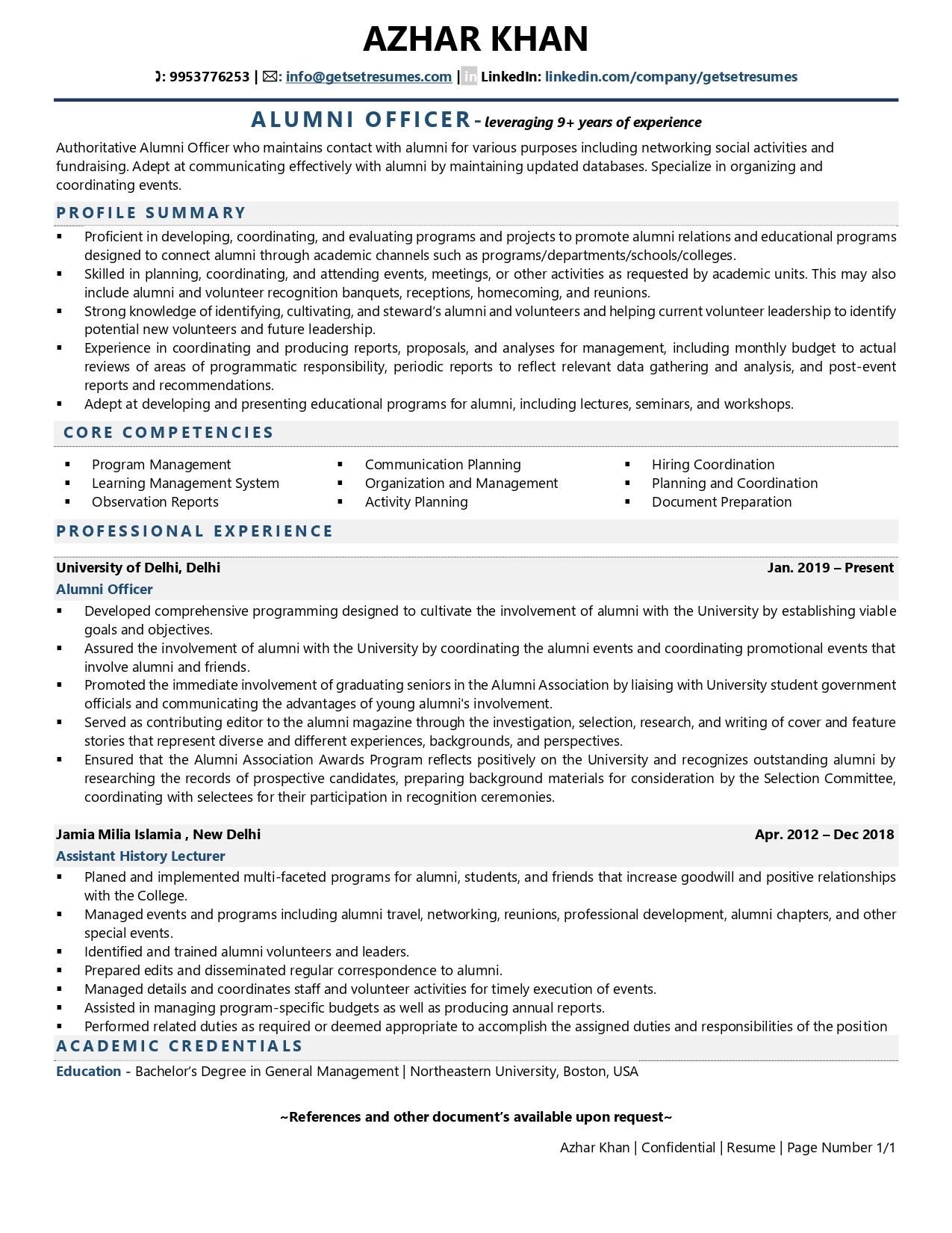 Alumni Officer - Resume Example & Template