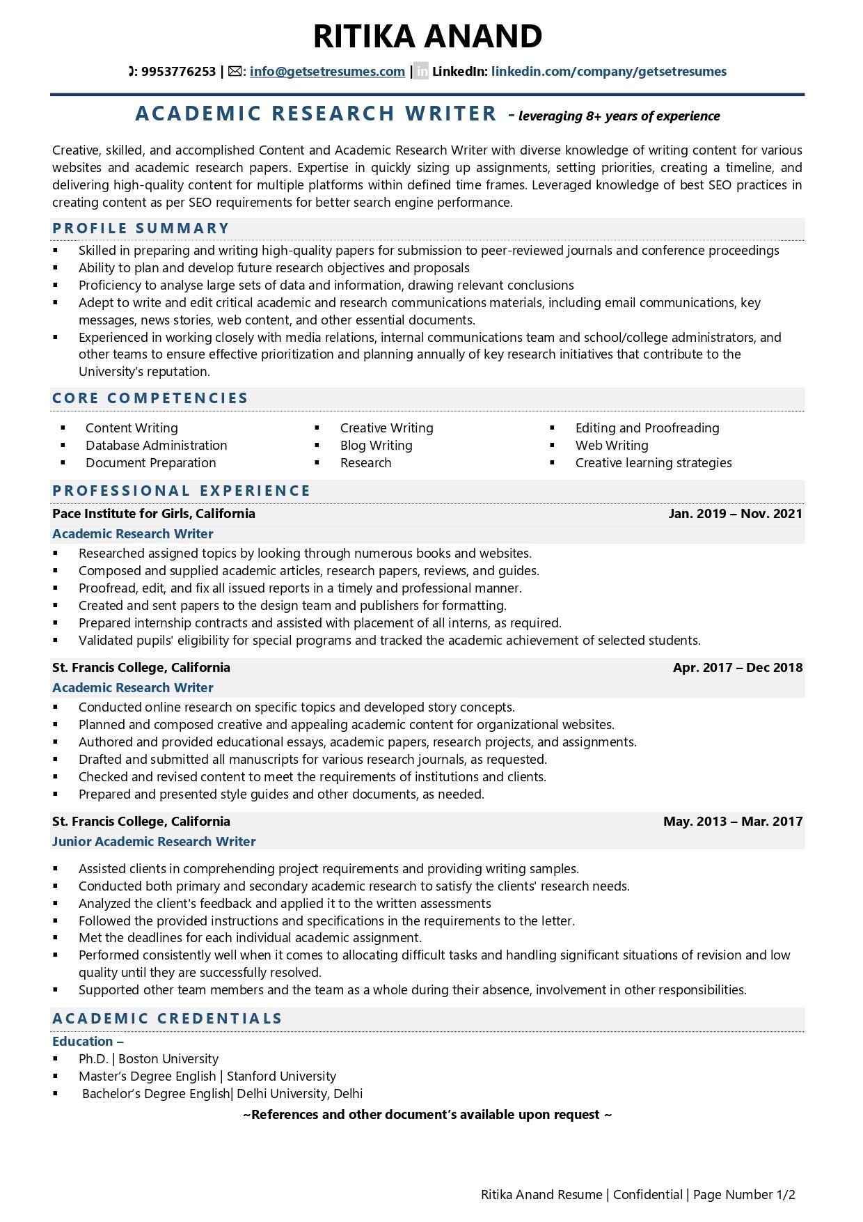 how to write research project in cv