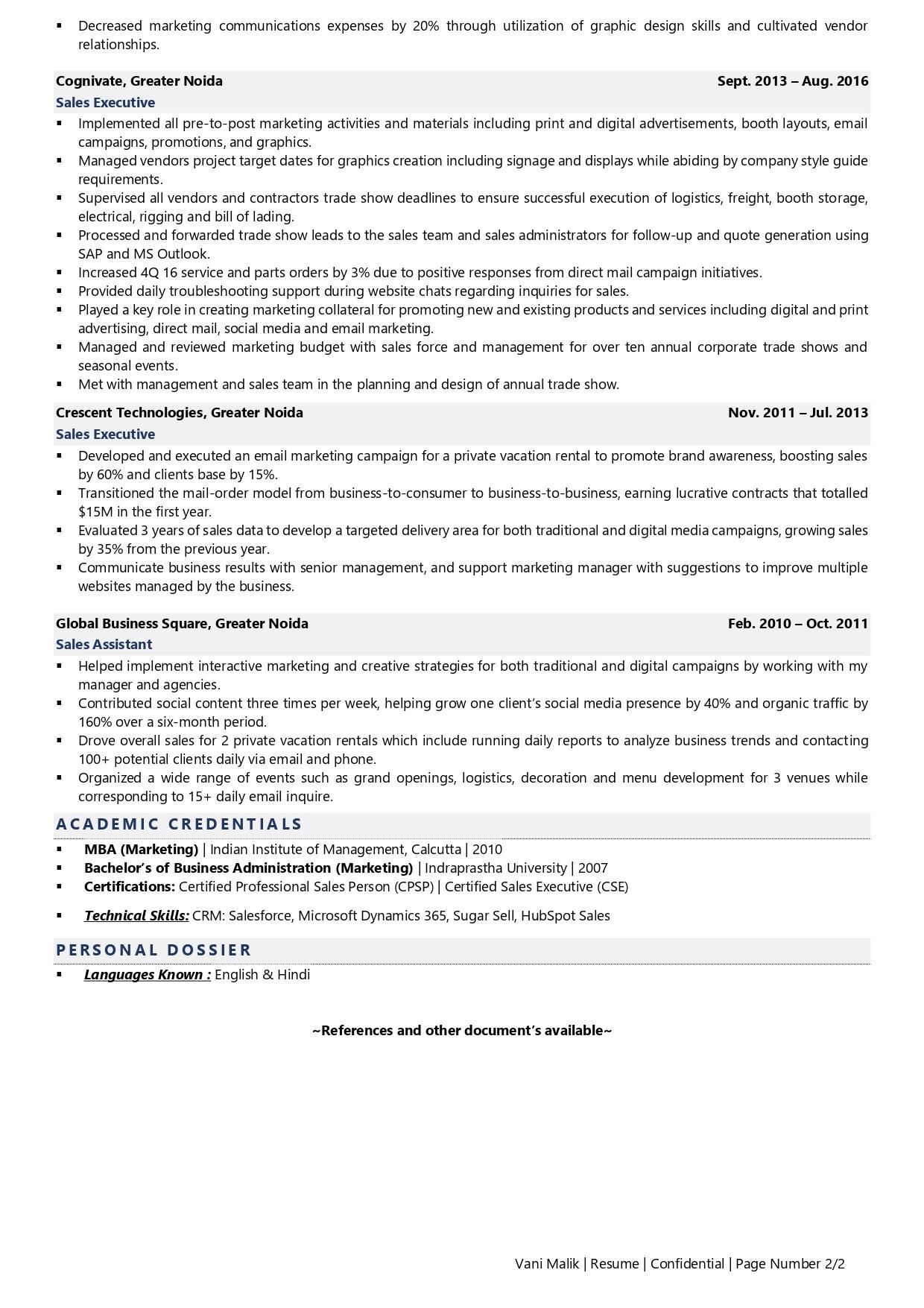 Sales Manager - Resume Example & Template