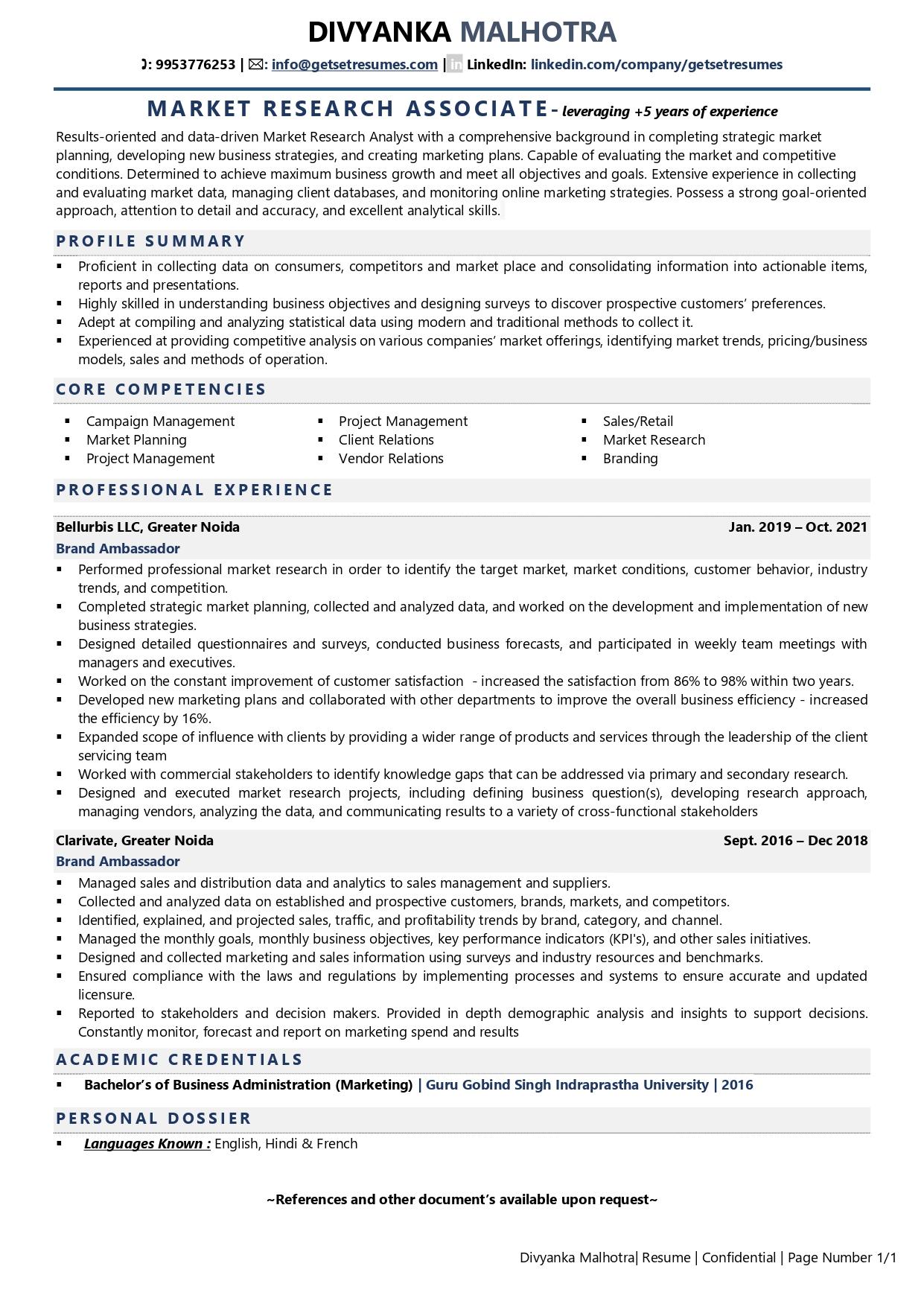 Market Research Associate - Resume Example & Template