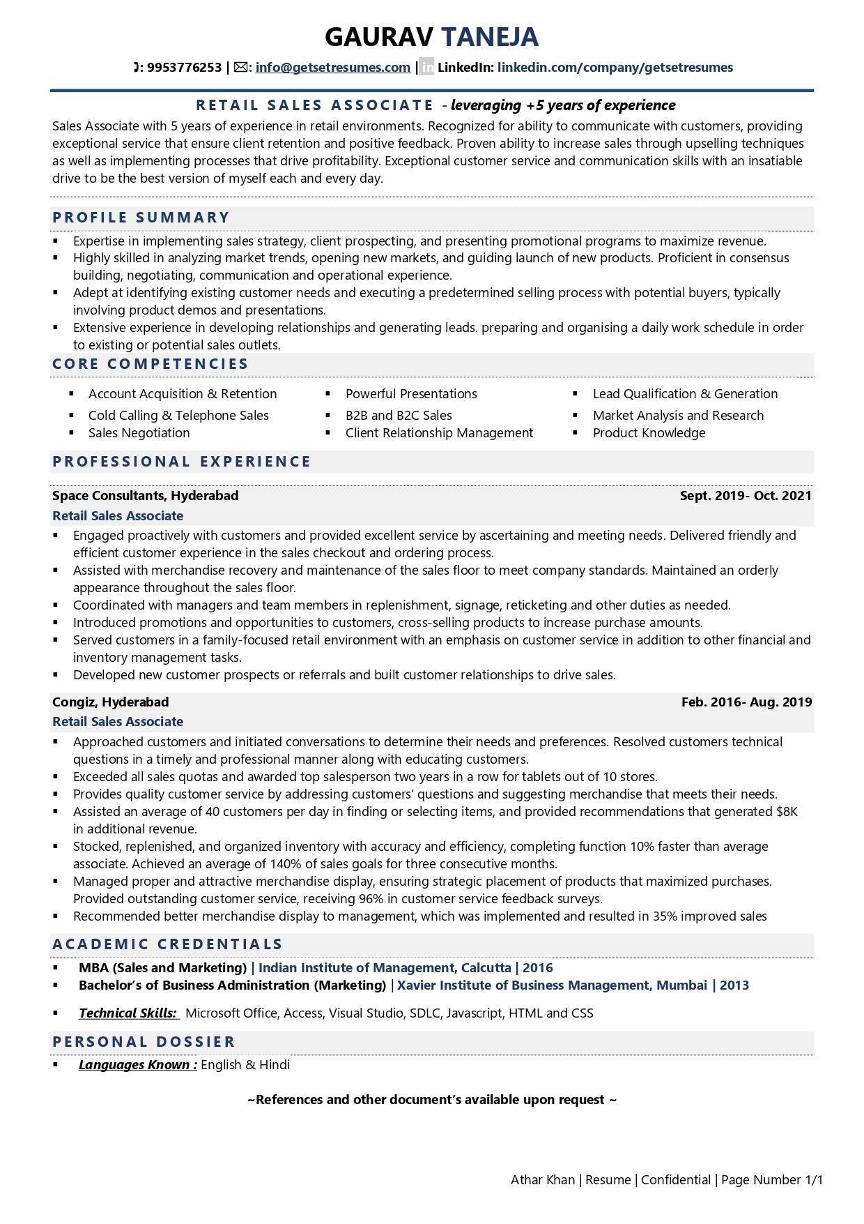 functional resume retail sales associate