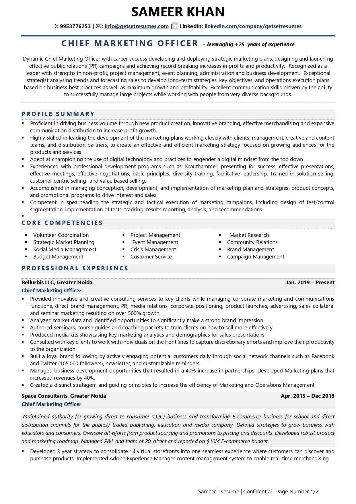 Chief Marketing Officer - Resume Example & Template