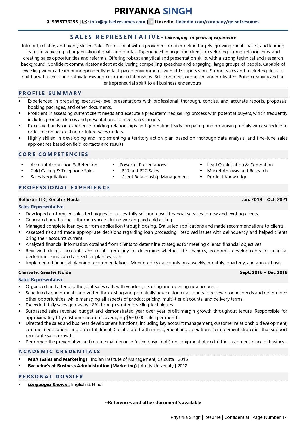 Sales Representative - Resume Example & Template