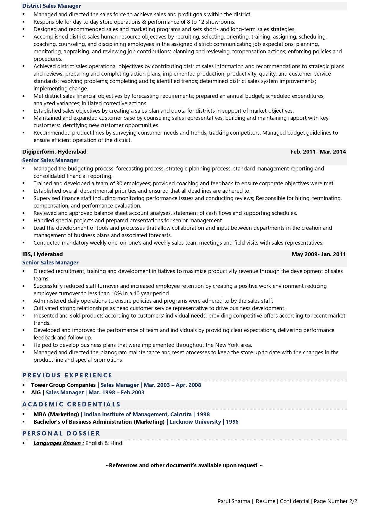 National Sales Director - Resume Example & Template