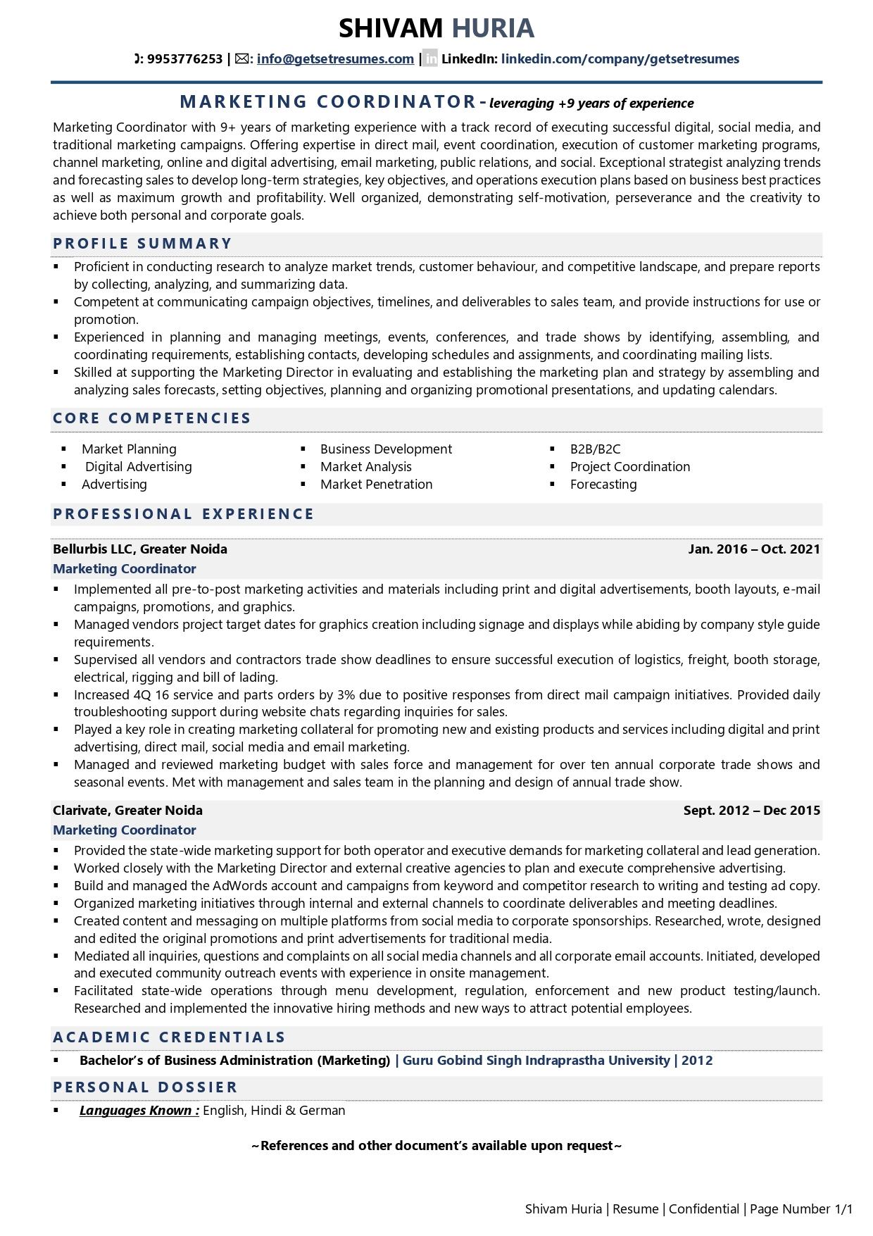 job description for resume marketing coordinator