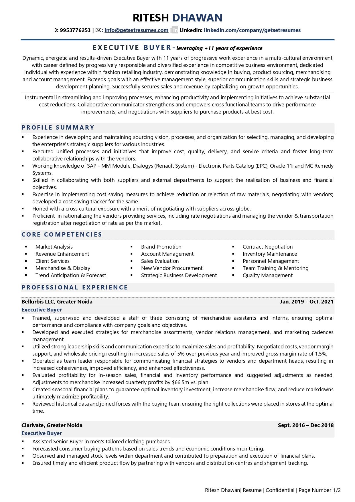 purchase executive resume format in word