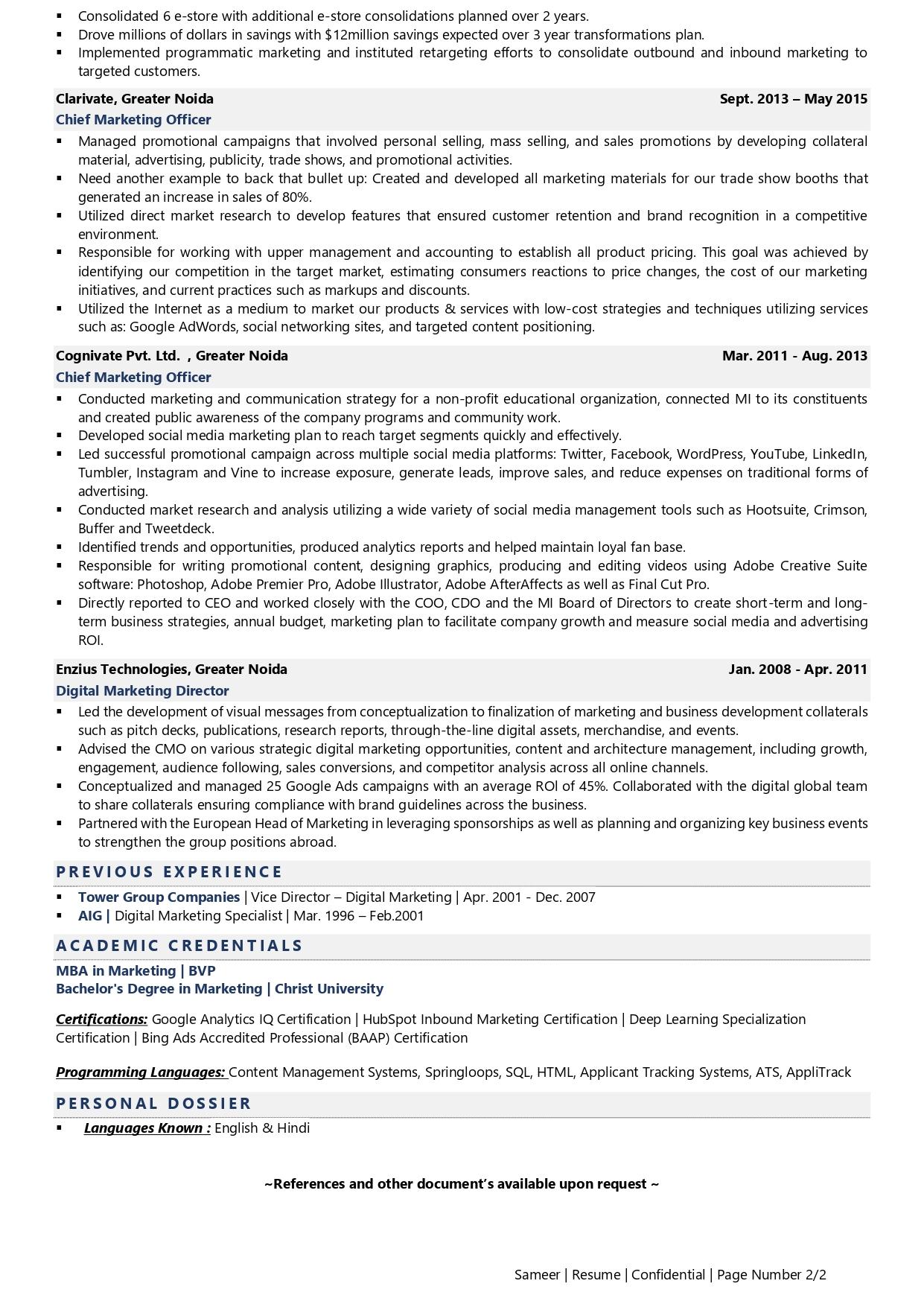 Chief Marketing Officer - Resume Example & Template
