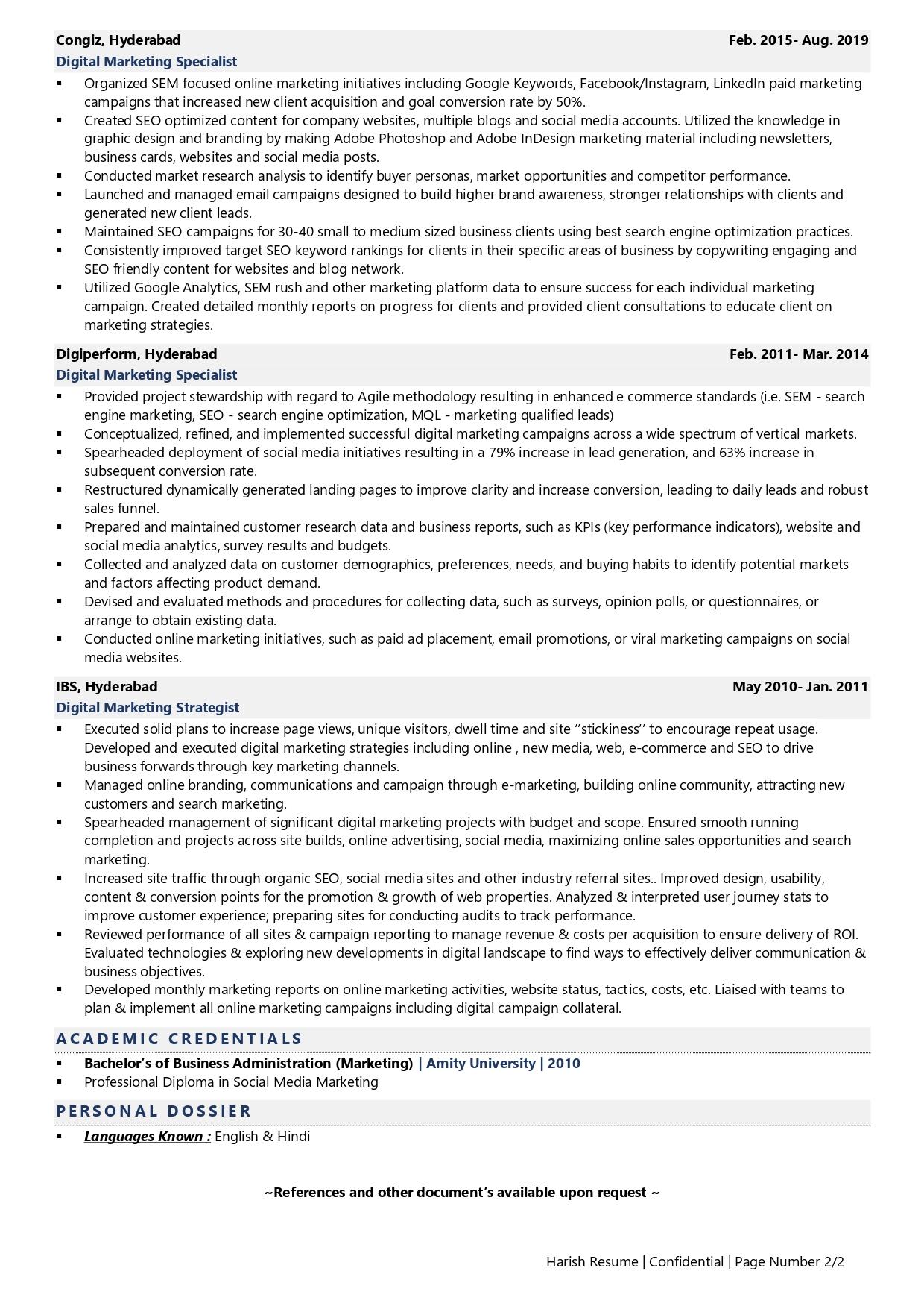 Digital Marketing Manager - Resume Example & Template
