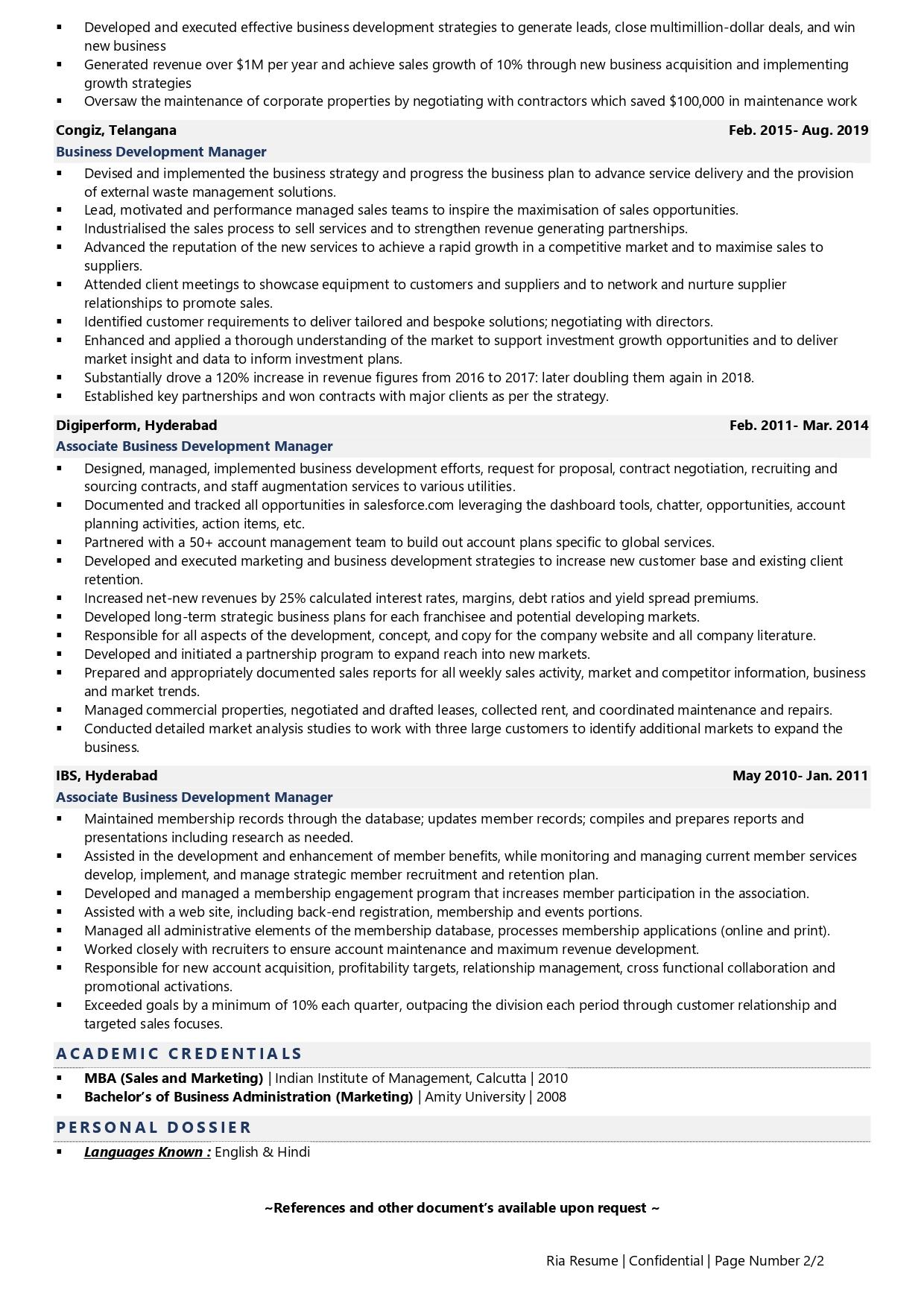 Business Development Manager - Resume Example & Template