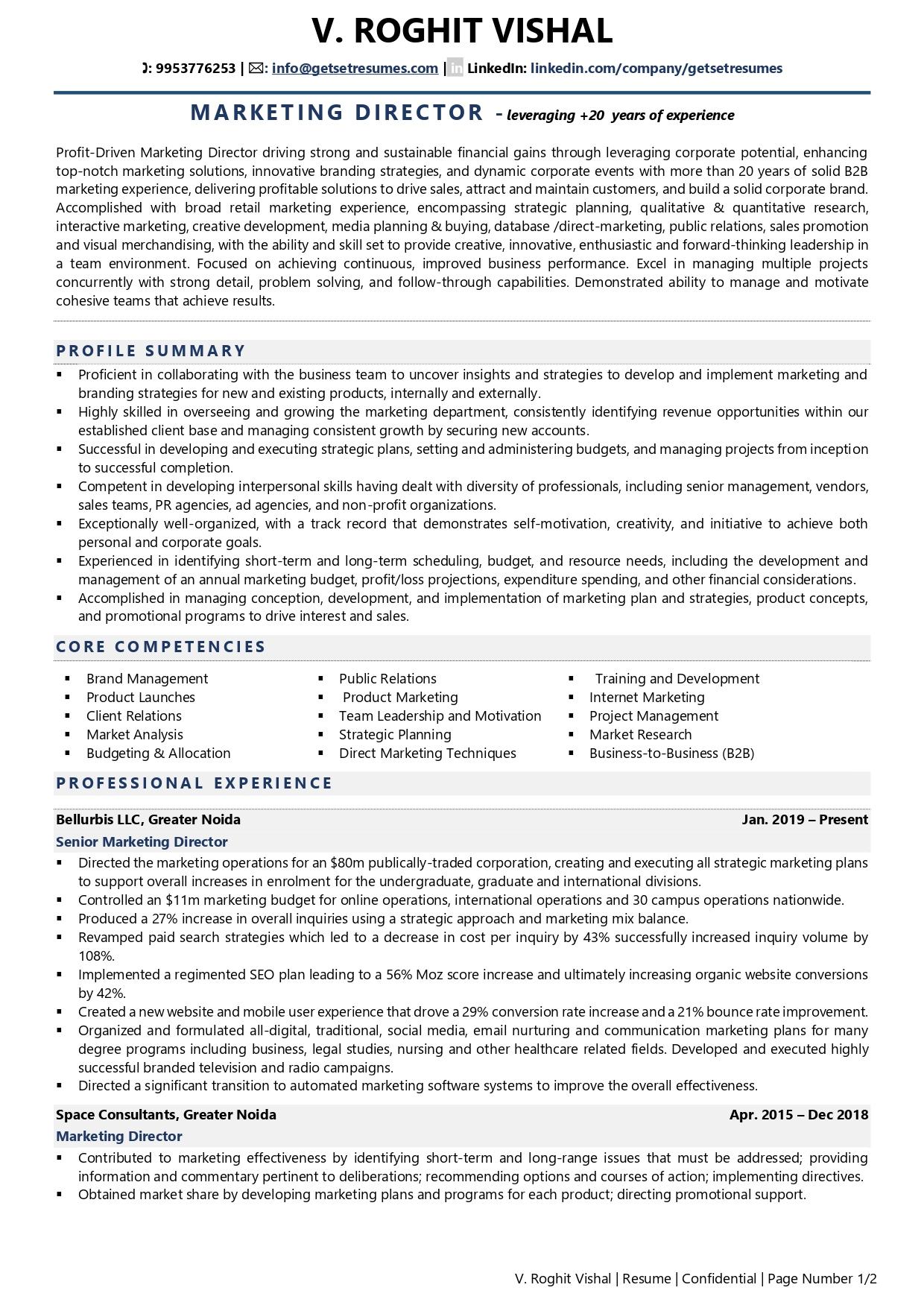 Marketing Director - Resume Example & Template