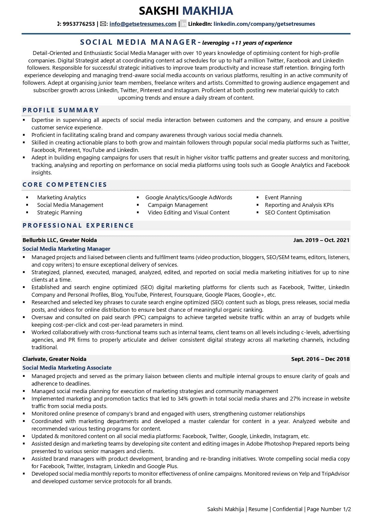 Social Media Manager - Resume Example & Template
