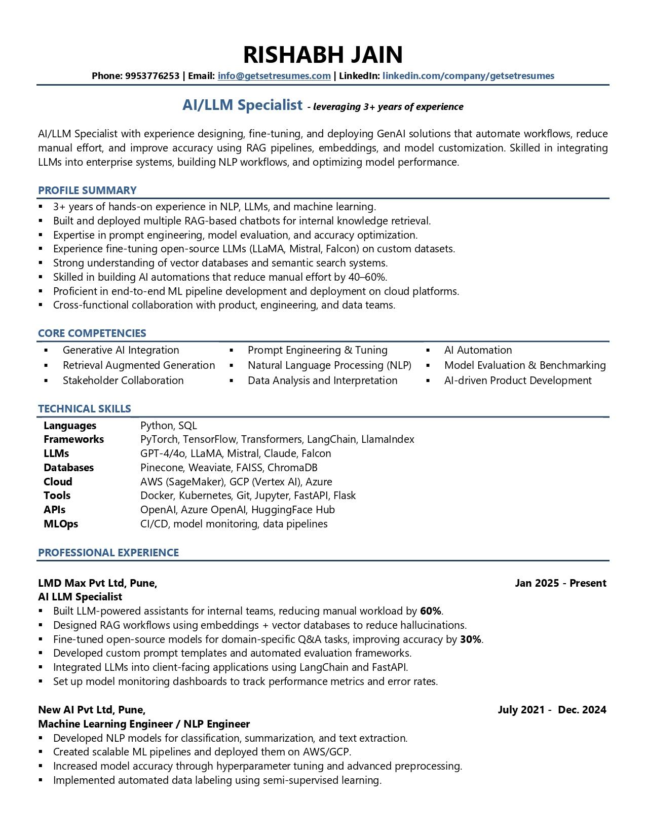 Resume of AI/LLM Engineer - Resume Example & Template