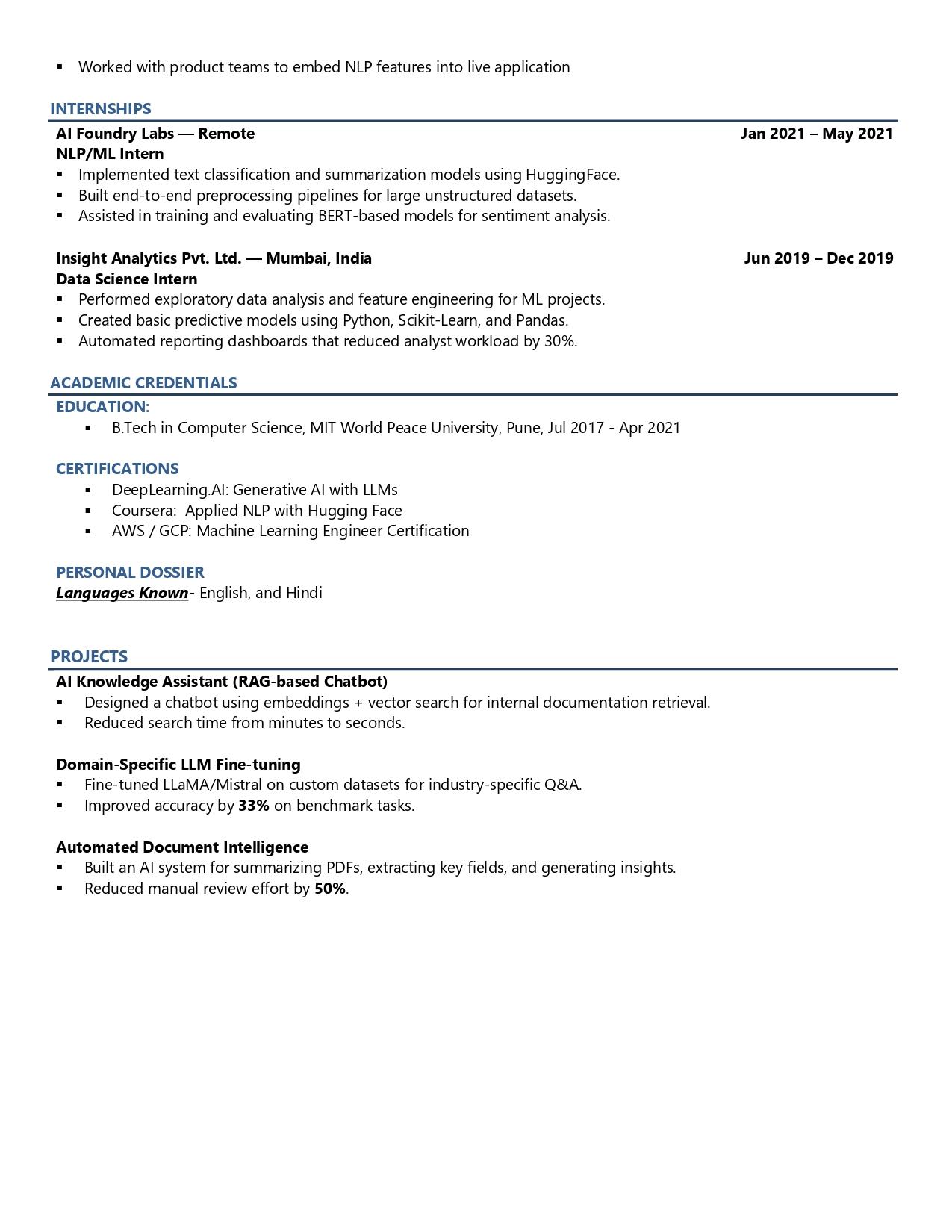 Resume of AI/LLM Engineer - Resume Example & Template